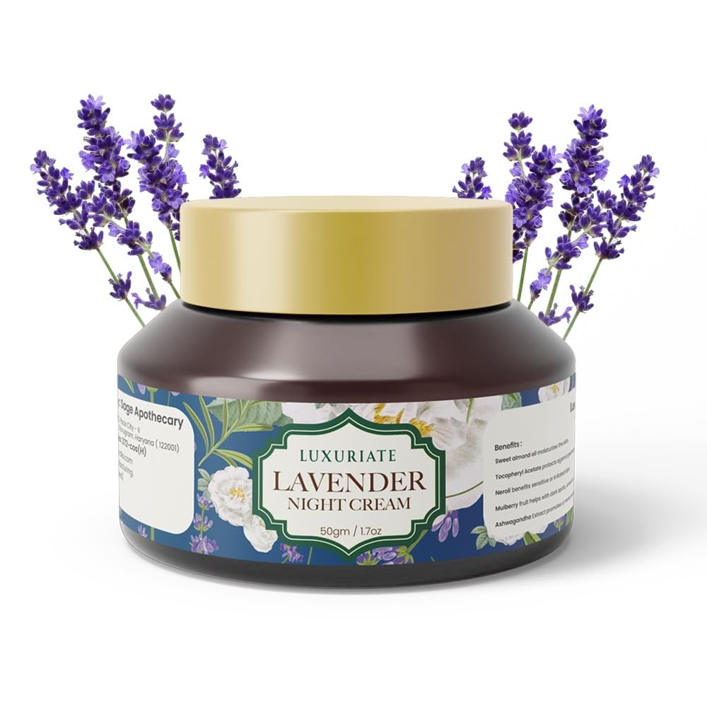 LUXURIATE Lavender Night Cream - Anti Aging & Skin Tightening Face Cream with Lavender & Almond Oil | Premium Luxury Night Cream for Women (50g) | Deep Hydration for Dry Skin & Wrinkle Reduction | Perfect for Nighttime Skincare Routine & Gift for Her