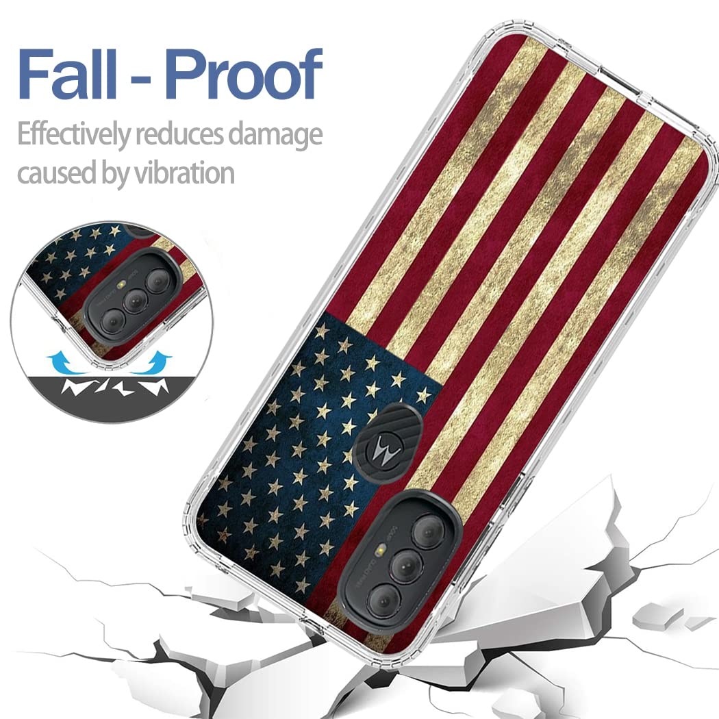 Premium Shockproof Phone Case for Motorola Moto G Power 2022 (XT2165DL) - Clear USA Flag Design with Built-in Tempered Glass Screen Protector | Full Body Protection for Drops & Scratches | Perfect for Outdoor Activities, Travel & Daily Use