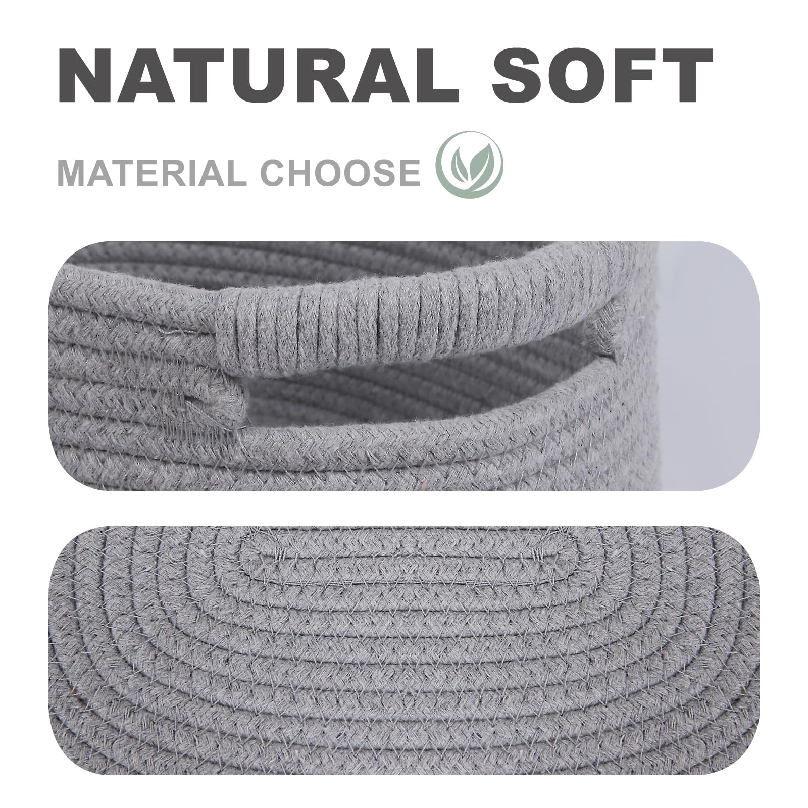 3-Pack Woven Storage Baskets with Handles - Medium Cotton Rope Wicker Bins for Blankets, Toys & Home Organization | Perfect for Living Room Shelves, Bedroom Closets & Nursery Storage