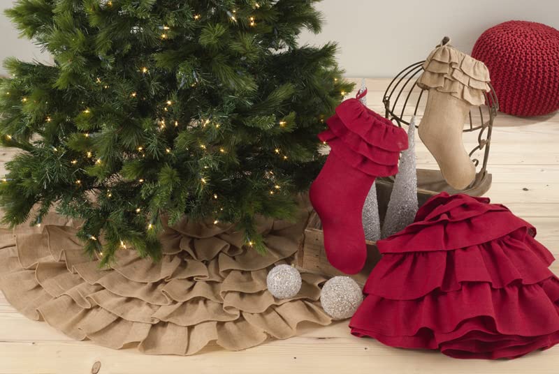 Fennco Styles Ruffled Christmas Stocking 13x19 Inches - Natural Jute Hanging Stocking for Holiday Decor | Perfect for Fireplace, Christmas Tree, Winter Party & Office Decoration