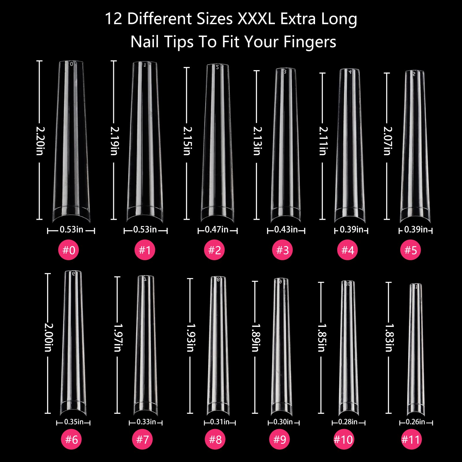 240Pcs Clear Coffin Nail Tips - Extra Long Fake Nails for Acrylic Extensions | Professional Half Cover Nail Tips for Salon & DIY Manicure | 12 Sizes for Women & Nail Art Enthusiasts | Perfect for Parties, Weddings & Special Occasions