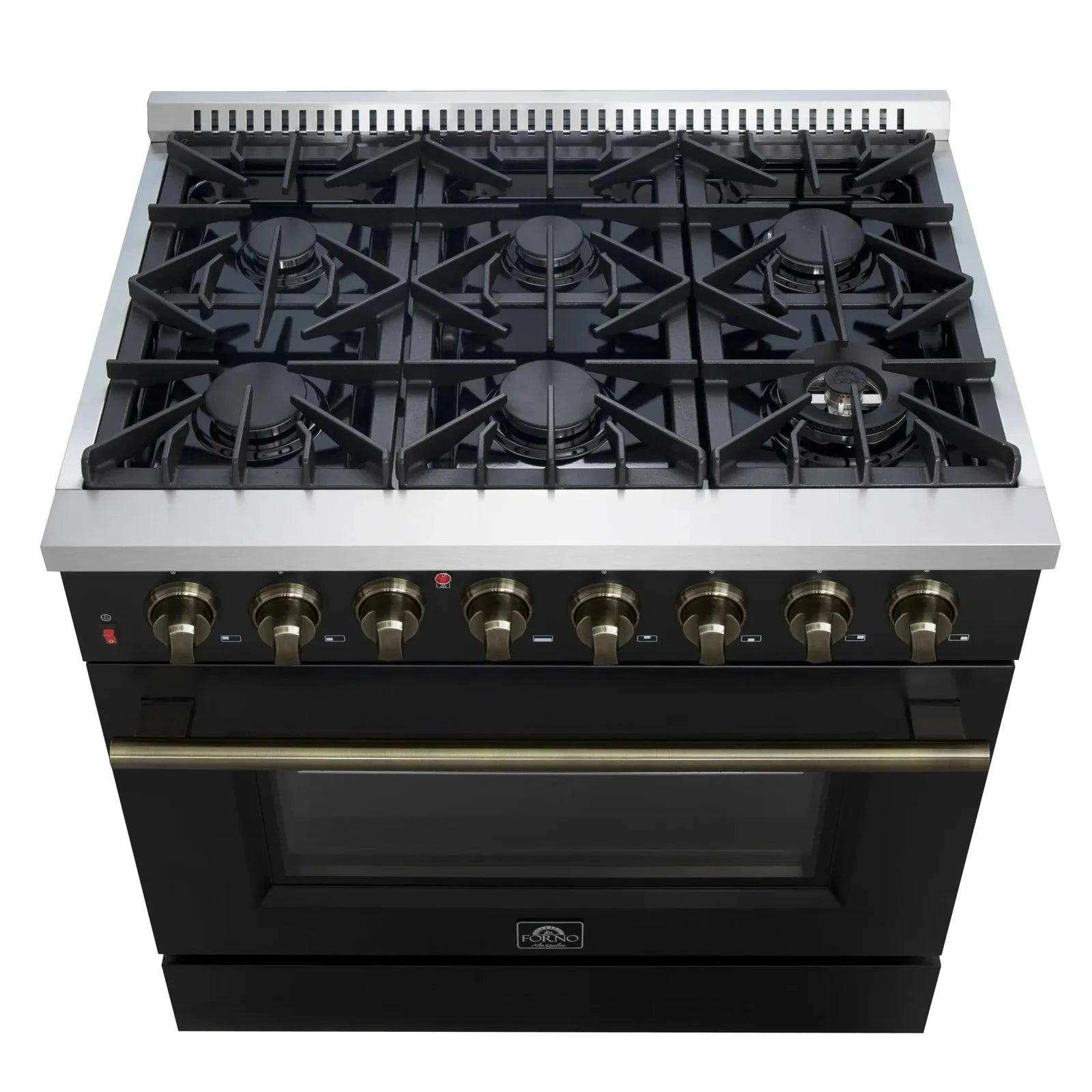 **Forno Galiano 36-Inch Professional Dual Fuel Range - Gas Stove & Electric Oven in Black with Antique Brass Trim (Model FFSGS6156 36BLK) - Perfect for Gourmet Kitchens & Modern Home Cooking**