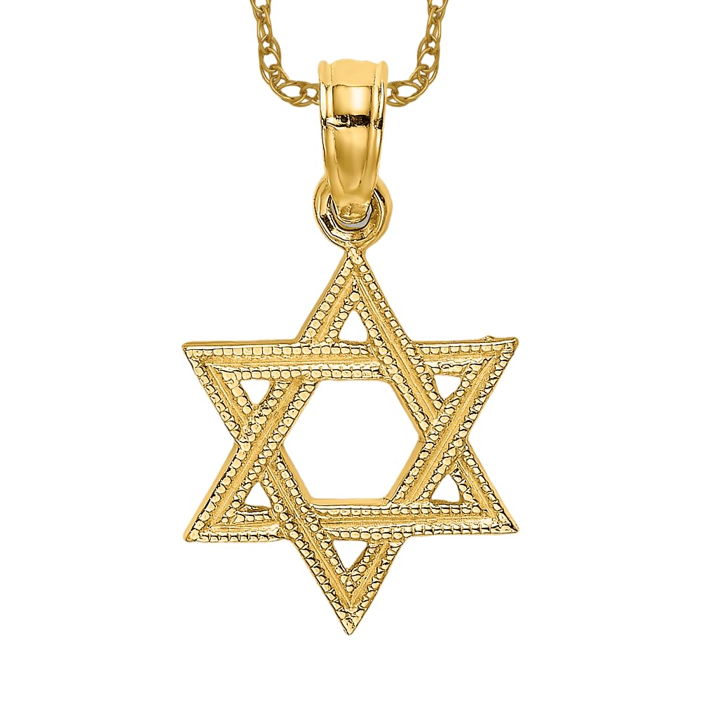 14K Solid Yellow Gold Star of David Necklace - Jewish Magen David Pendant with Chain - Religious Judaica Jewelry Gift for Hanukkah, Bar Mitzvah & Jewish Holidays - Elegant Israel Charm for Women & Men