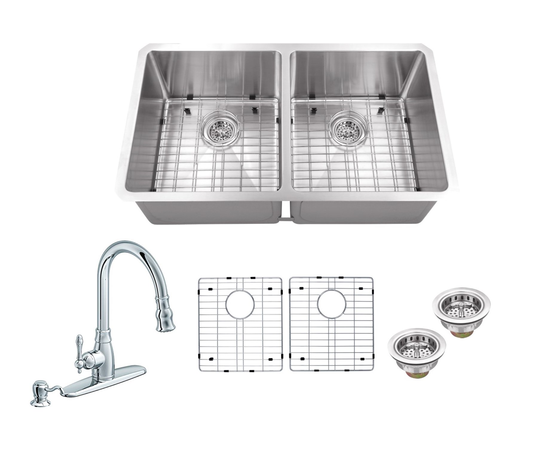 32-inch x 19-inch 16 Gauge Stainless Steel 50/50 Double Bowl Kitchen Sink with Arc Faucet - Perfect for Modern Kitchens, Restaurants & RV Camping