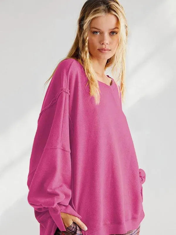 Women's Side Slit Sweatshirt - Casual Long Sleeve Pullover for Fall & Winter - Perfect for Lounge, Workout, and Streetwear Fashion