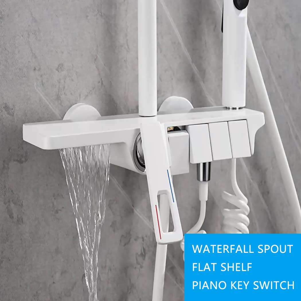 Premium Wall Mounted Shower System - White Rain Shower Combo with Piano Key Trim, 10
