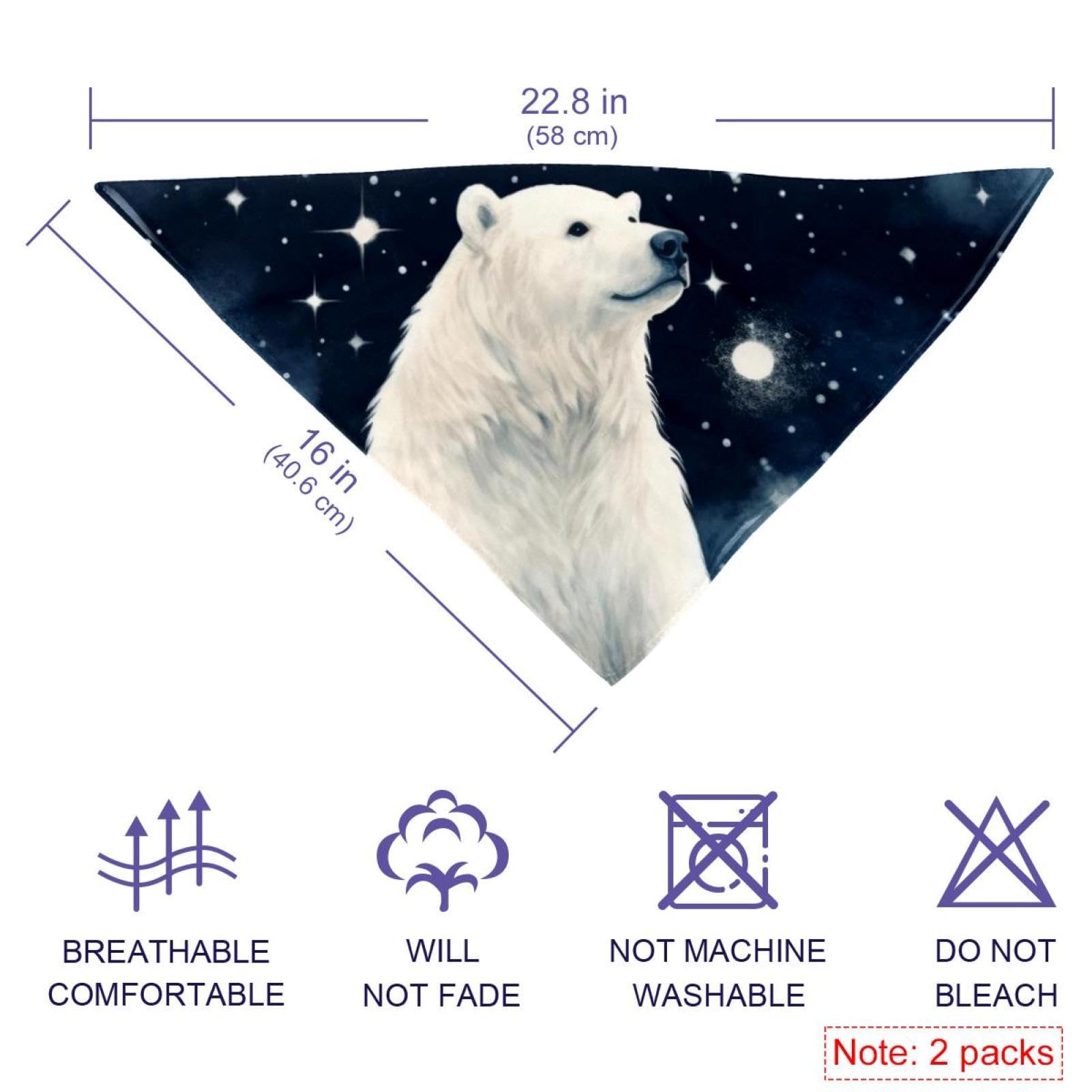 Dog Bandanas for Small Medium Large Pets - 2-Piece Polar Bear & Starry Sky Design Pet Scarves | Soft Fabric Dog & Cat Accessories for Daily Walks, Pet Parties & Photo Shoots