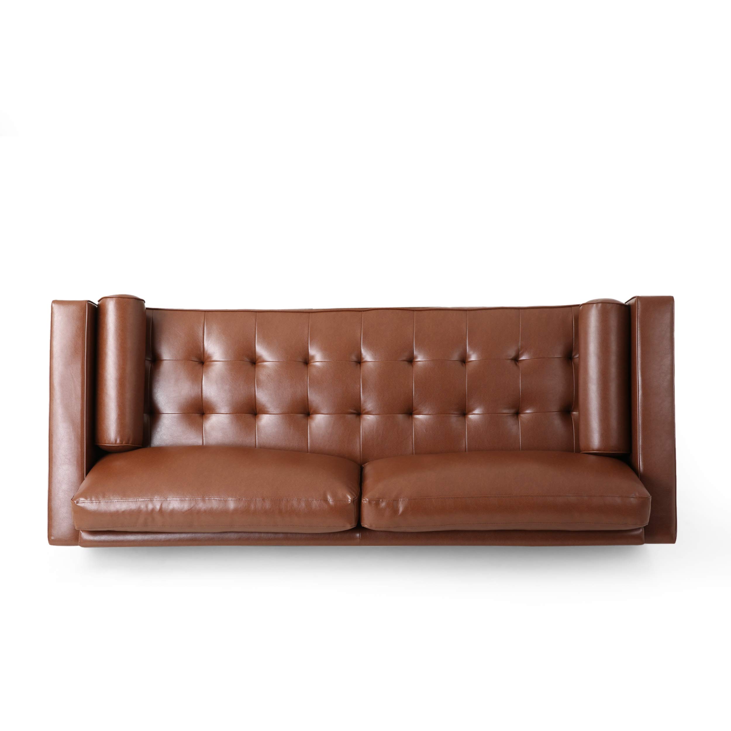 Christopher Knight Home Malinta Sofa - Cognac Brown & Espresso Leather Living Room Couch for Modern Home Decor