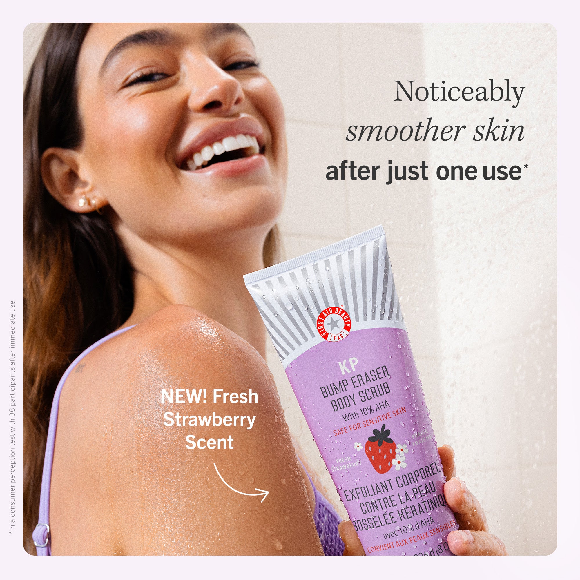 KP Bump Eraser Body Scrub with 10% AHA - Exfoliating Treatment for Keratosis Pilaris & Smooth Skin - Fresh Strawberry Scent - Perfect for Dry, Rough Skin Care Routine & Body Exfoliation