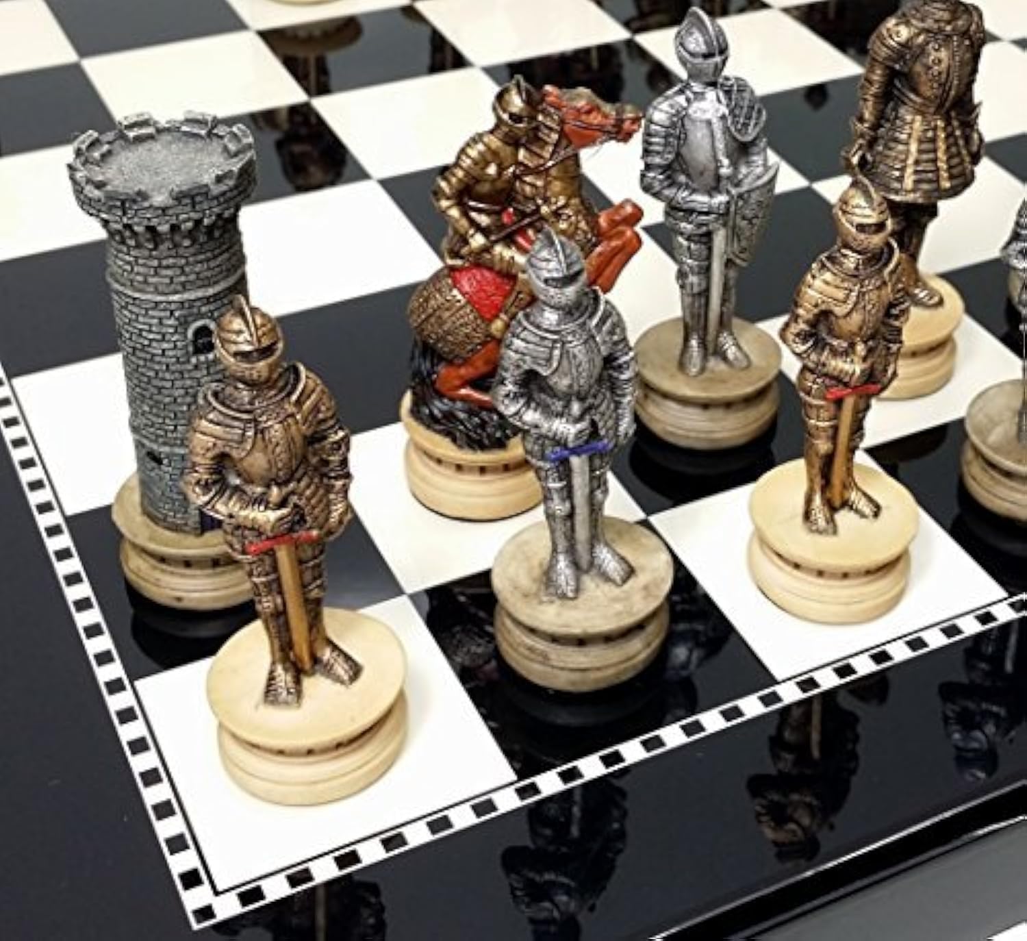 Medieval Crusades Themed Gold & Silver Warrior Knights Chess Set with 15