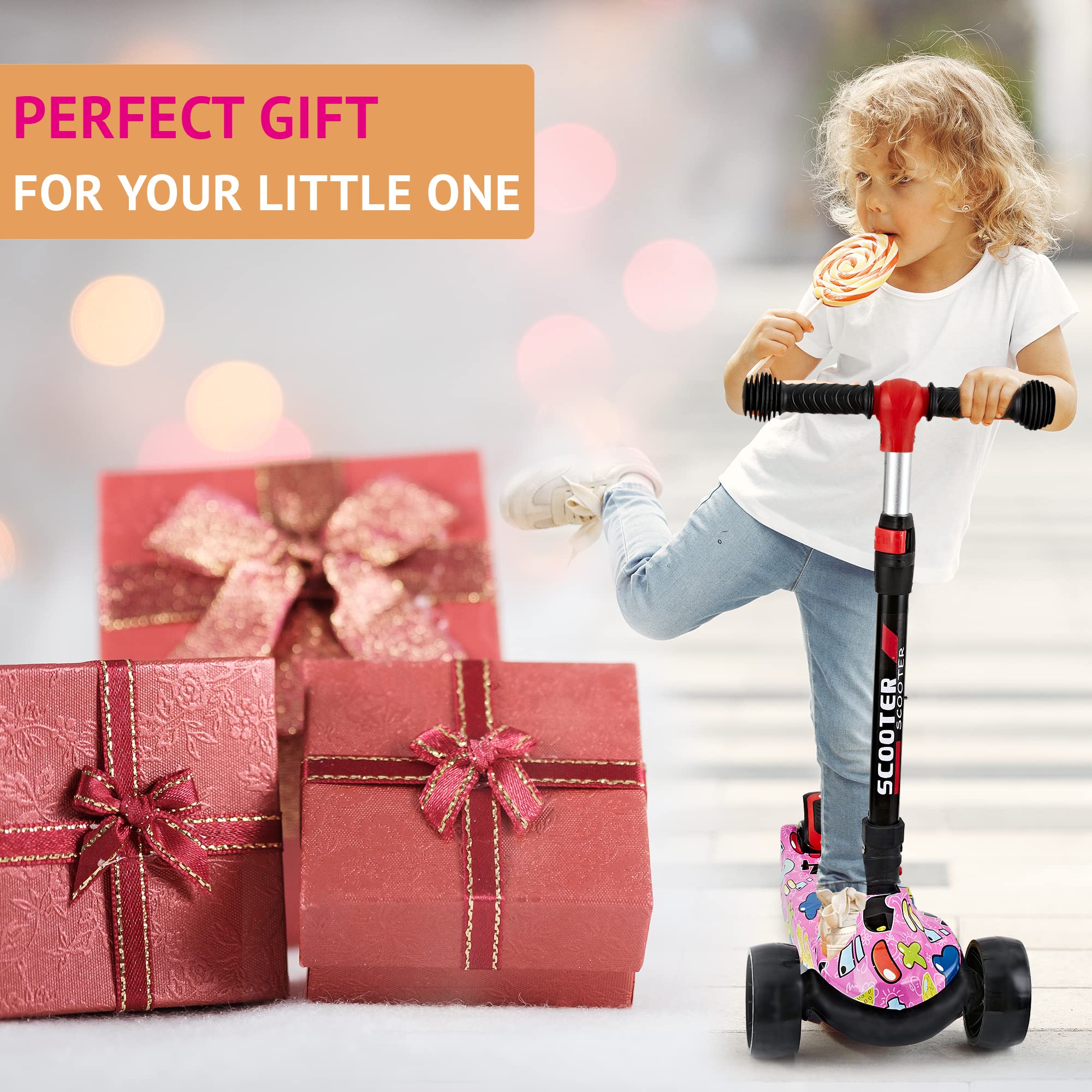 **Foldable & Height Adjustable Kids Scooter for Ages 3-12 – Graffiti Design, Non-Slip Deck, Extra Wide PU Light-Up Wheels (200 lbs Capacity) – Perfect for Commuting, Outdoor Play & Neighborhood Rides**