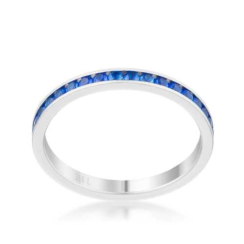 0.5ct Blue Sapphire & CZ Eternity Wedding Band Ring for Women - Sterling Silver Stainless Steel Stackable Promise Ring - Perfect for Anniversary, Engagement & Bridal Jewelry Gifts