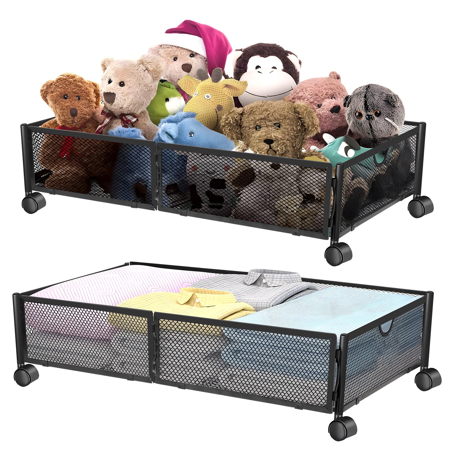 Kmise 4-Piece Underbed Storage Bins with Wheels - Metal Bed Storage Containers for Clothes, Blankets, Toys, Books & Shoes | Space-Saving Bedroom Organization Solution for Small Spaces & Apartment Living