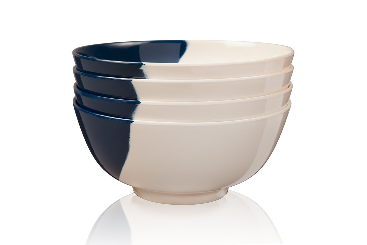 Premium 1/2 & 1/2 Melamine Bowls Set of 4 - Ivory & Navy Color Mix - Durable Dishwasher Safe Dinnerware by Thomas Fuchs Creative - Perfect for Outdoor Dining, Picnics & Party Serving
