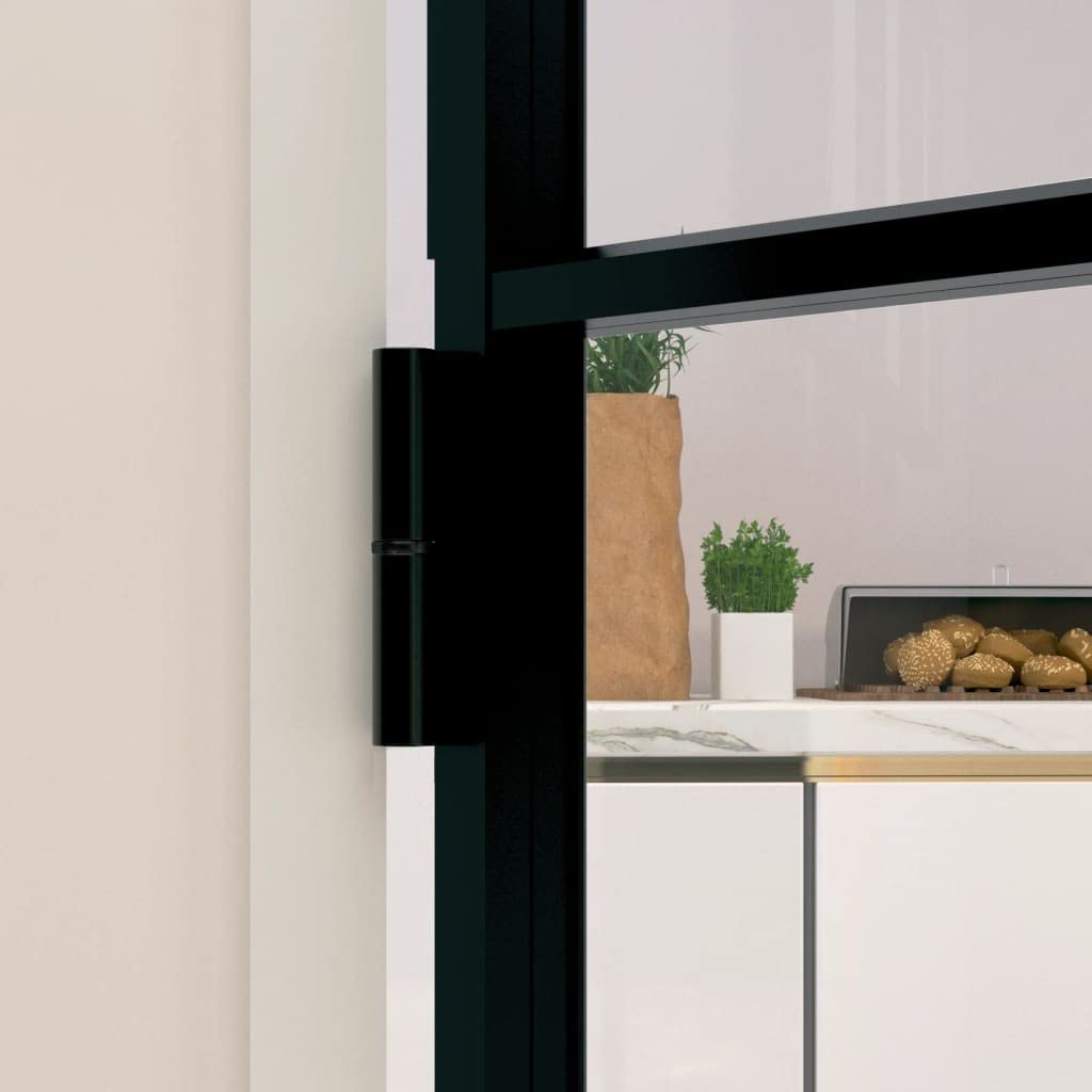 vidaXL Black Aluminum Framed Interior Door with Tempered Glass - Slim Adjustable Design Fits Various Door Frames - Perfect for Modern Homes, Offices & Commercial Spaces