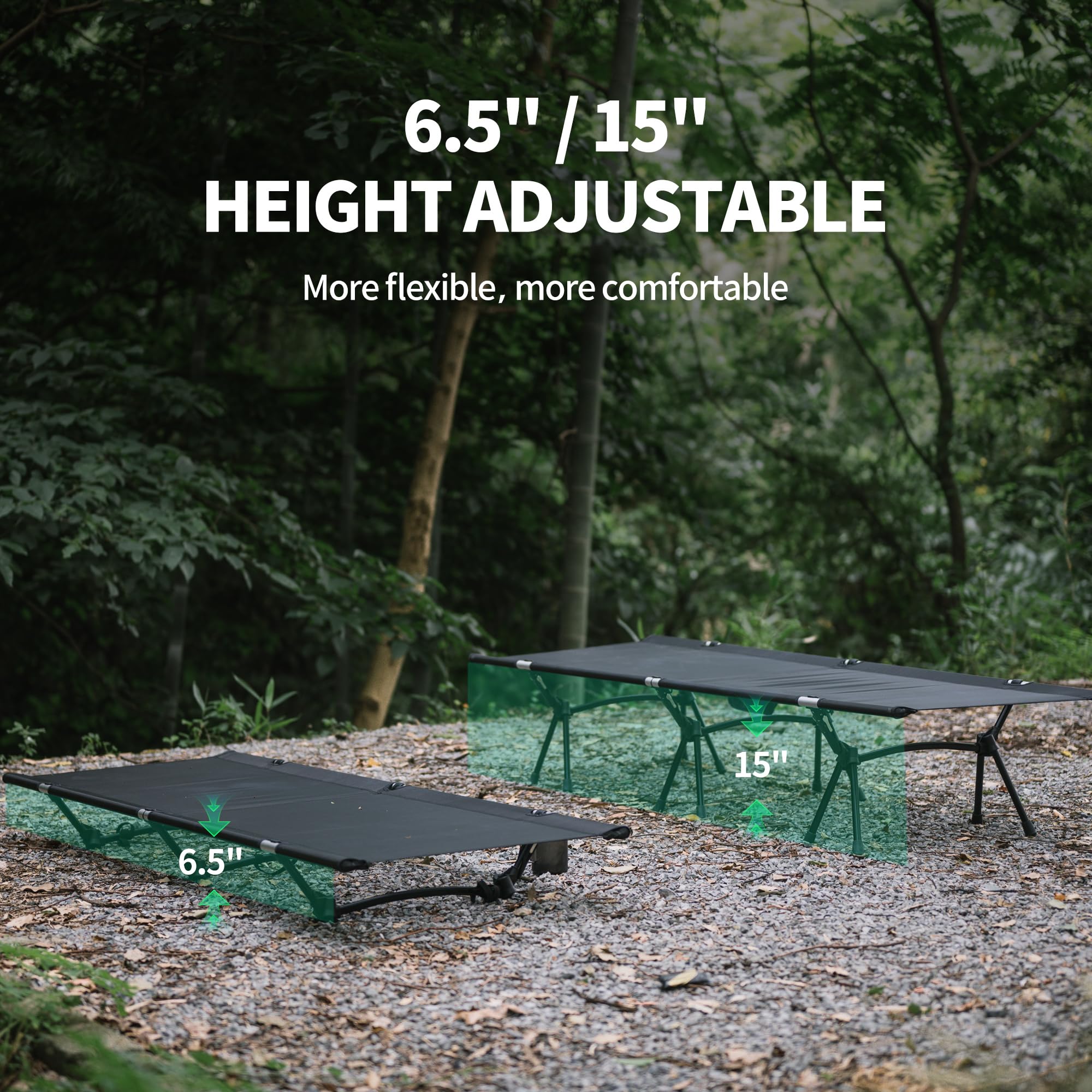 Naturehike WildField Adjustable Folding Camping Cot with Side Pocket - Lightweight Portable Camping Bed for Outdoor Adventures, Hiking, Travel & Home Use - Perfect for Camping Trips, Backpacking & Emergency Preparedness