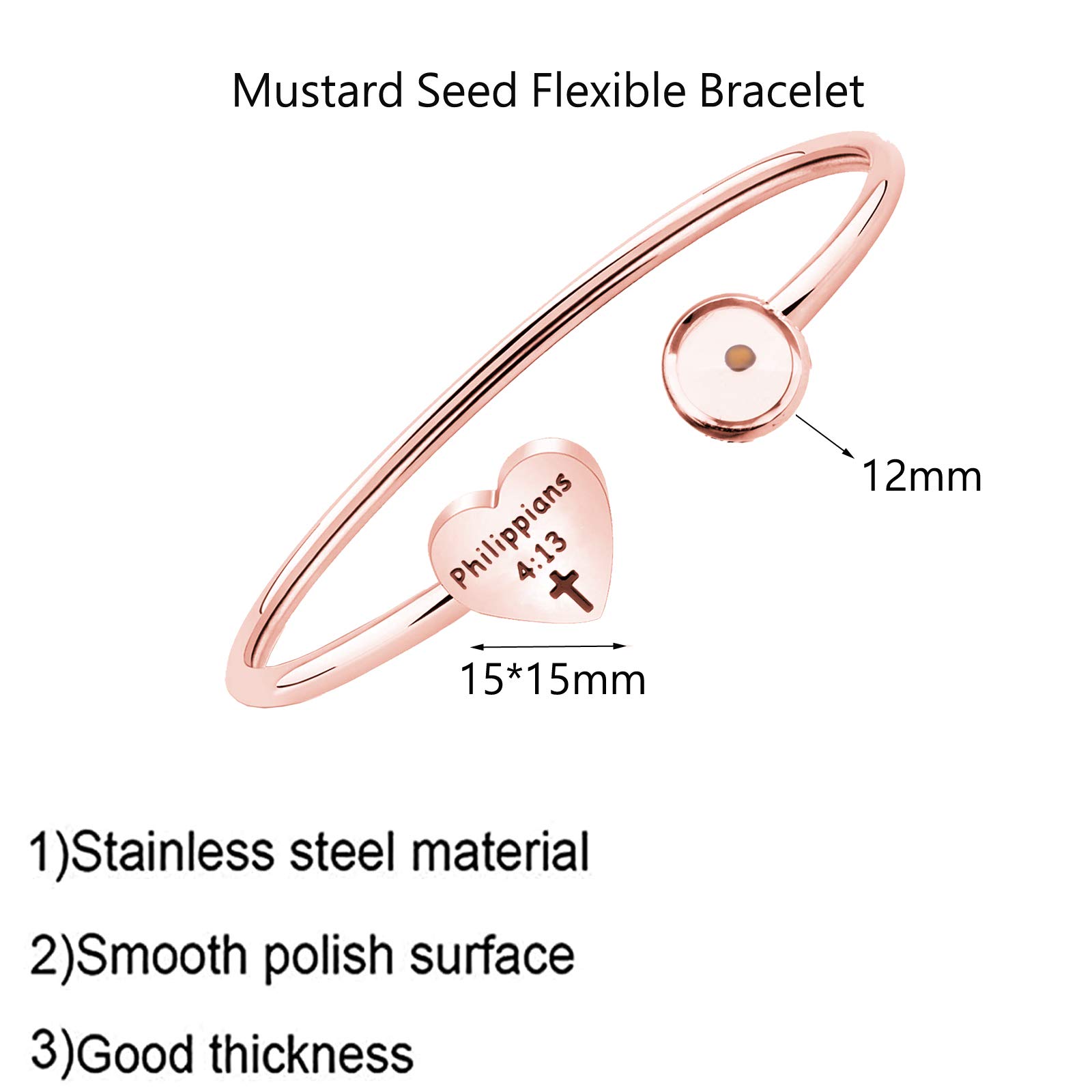 Rose Gold Inspirational Faith Bracelet with Mustard Seed Charm - Adjustable Christian Jewelry for Women - Perfect for Daily Wear, Church, Prayer & Gift Giving