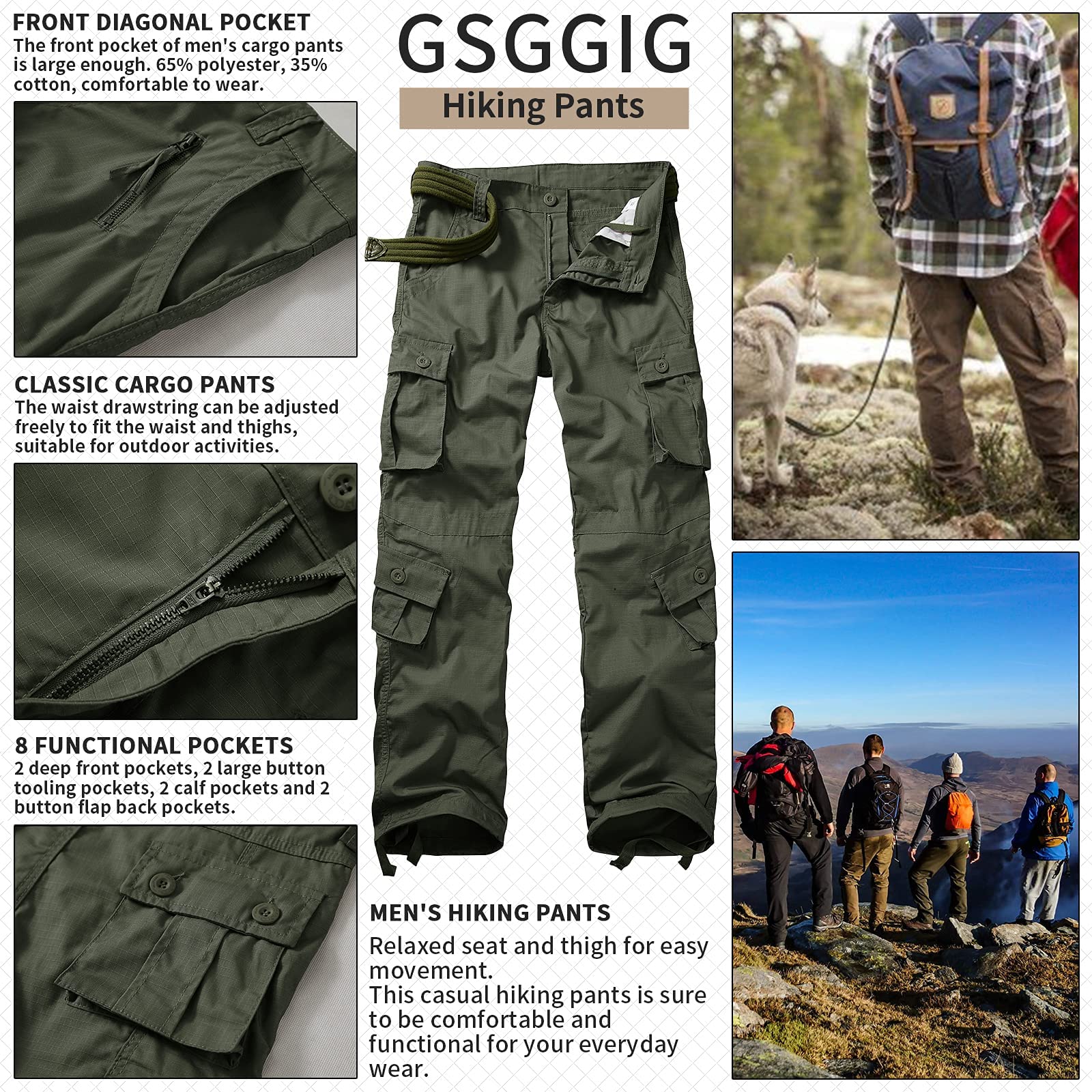 **Men's Lightweight Ripstop Tactical Cargo Pants - Outdoor Hiking, Casual Work & Travel Pants with Multiple Pockets - Perfect for Camping, Hiking & Everyday Wear**