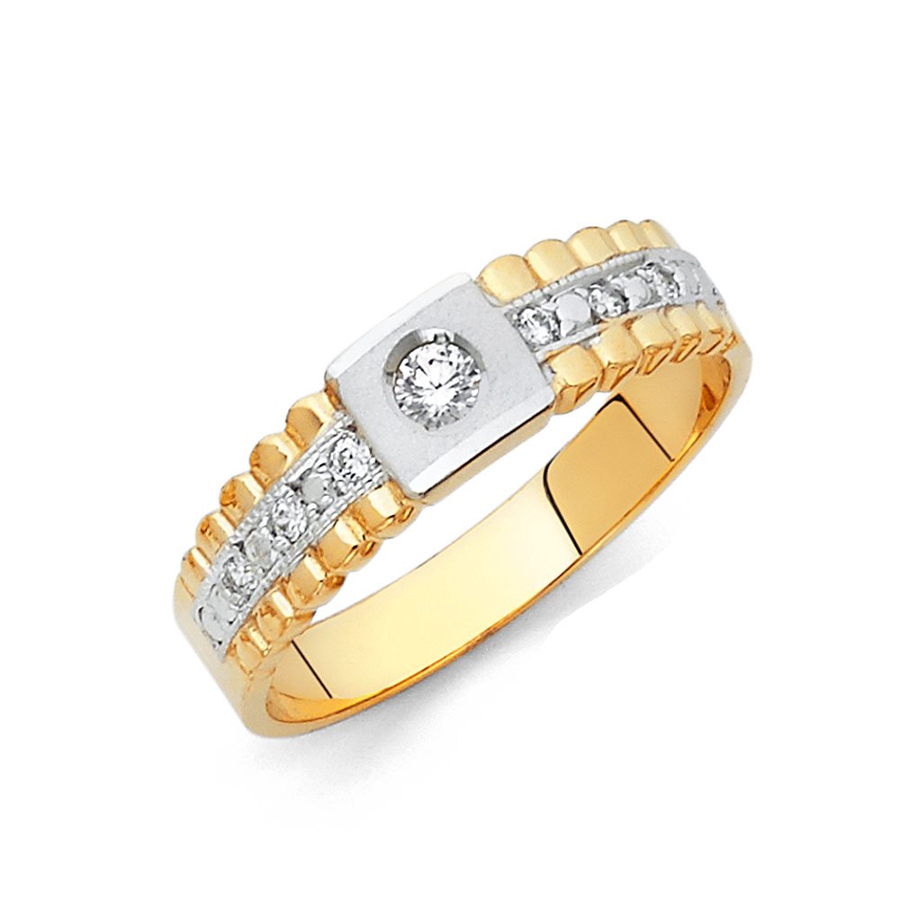14K White & Yellow Gold Two-Tone Cubic Zirconia Ring for Men - Elegant Wedding Band & Anniversary Gift for Him - Perfect for Engagements, Vows Renewal & Special Occasions