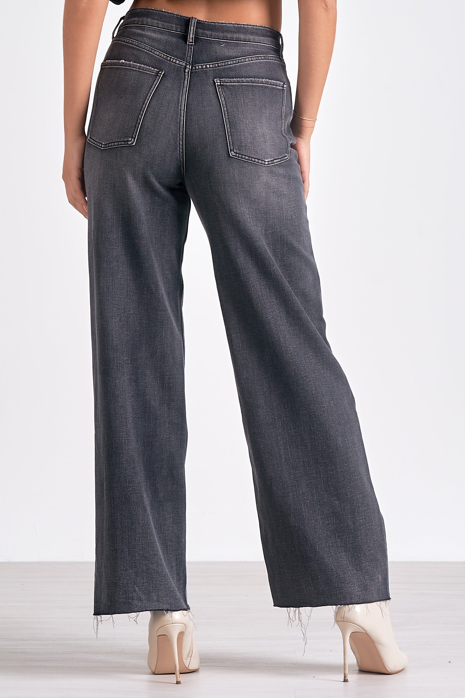 Black Wash Wide Leg Jeans for Women - High Waisted Stretch Denim Pants - Casual & Comfortable Jeans for Everyday Wear, Work, and Weekend Outfits