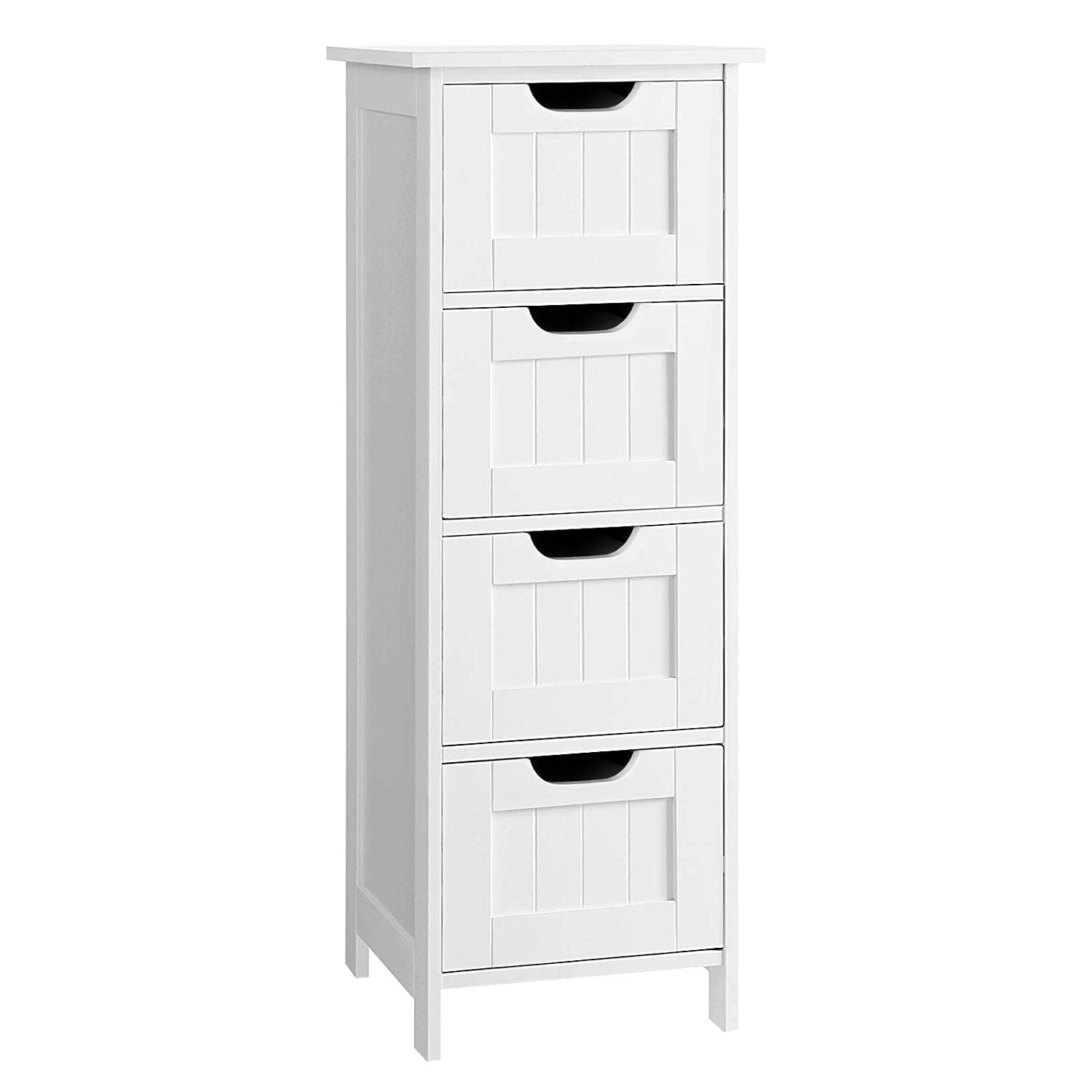 White Bathroom Floor Cabinet with 4 Drawers - Wooden Storage Organizer for Bathroom, Living Room, Bedroom & Hallway - Perfect for Small Space Organization & Home Decor