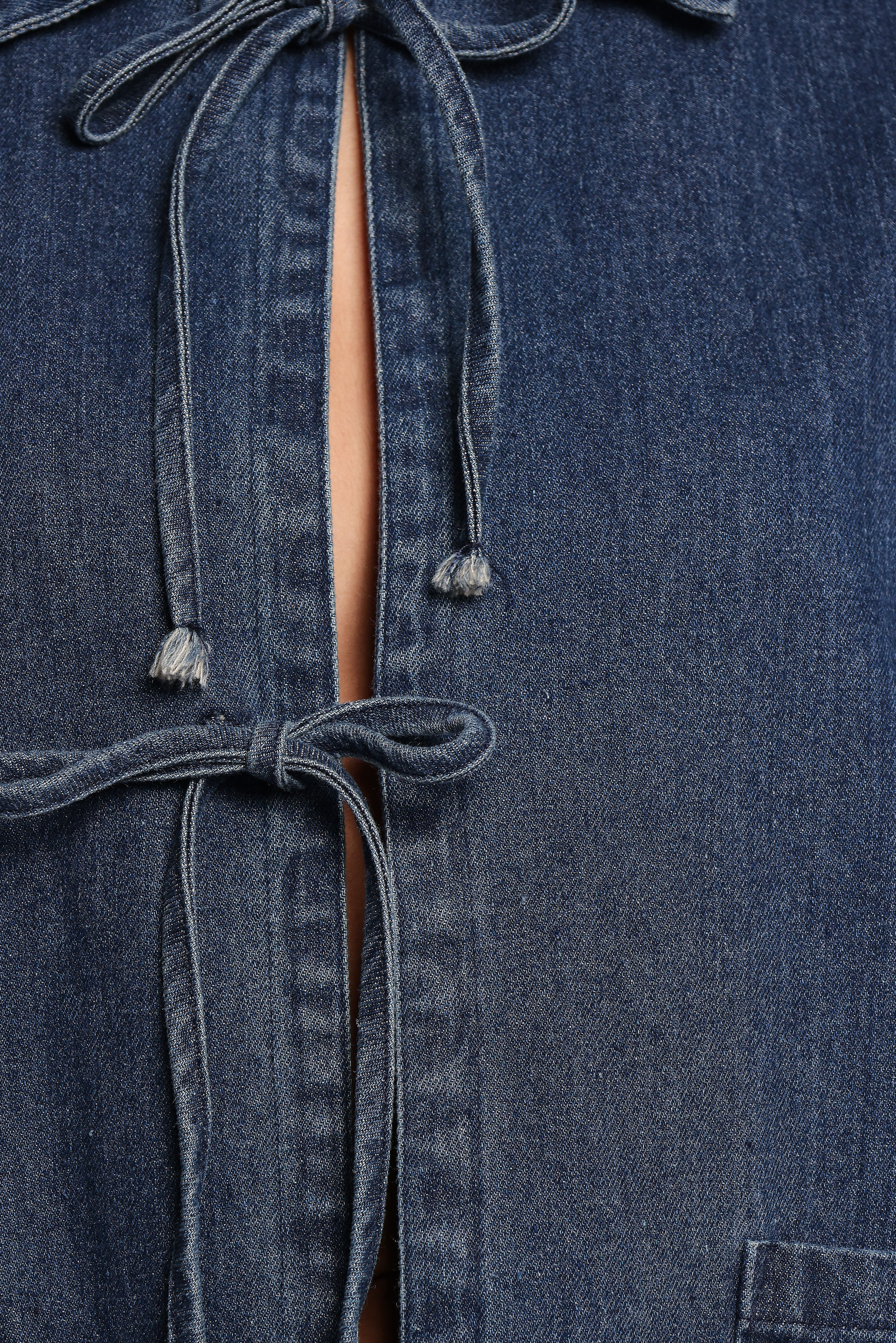 Avon Bow Front Denim Shacket for Women - Stylish Denim Jacket with Button Front & Bow Detail - Perfect for Casual Outfits, Layering & Fall Fashion