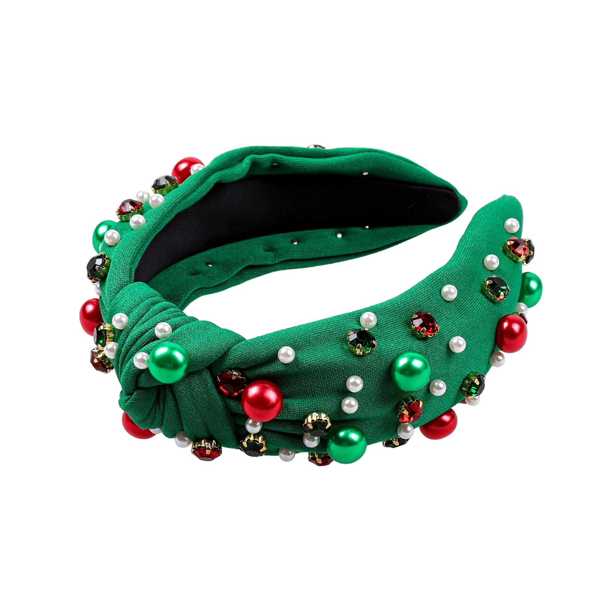 Elegant Christmas Headbands for Women & Girls - Green Jeweled Pearl Sparkly Headband Hair Accessories | Perfect for Holiday Parties, Festive Gatherings & Christmas Photos