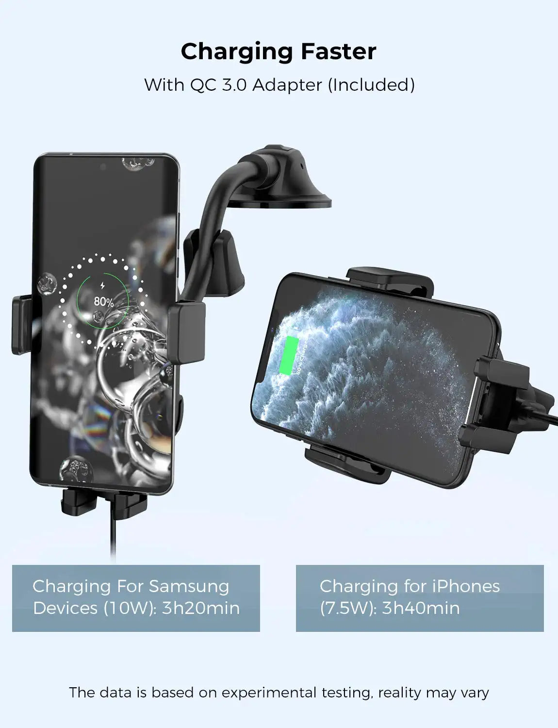 10W Fast Wireless Car Charger Mount - Qi Certified Phone Holder for iPhone & Android - Perfect for Commuting, Road Trips & Hands-Free Charging