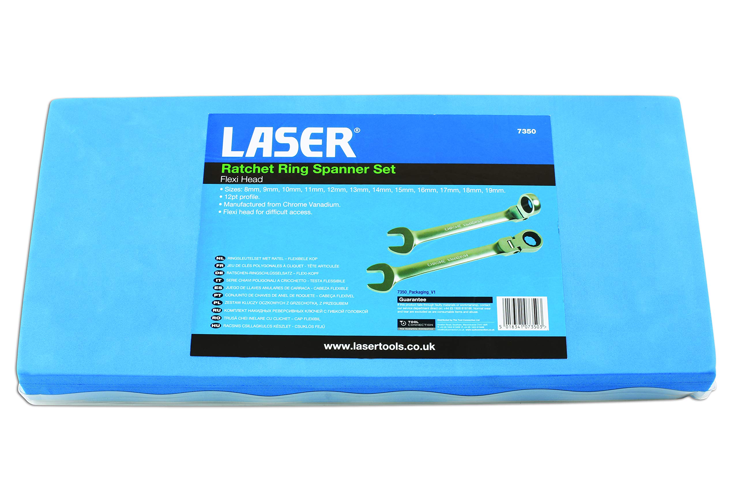 Laser 7350 Flexi-Head Ratchet Ring Spanner Set - Professional Mechanics Tool Kit for Automotive Repair & DIY Projects - Perfect for Tight Spaces & Hard-to-Reach Bolts
