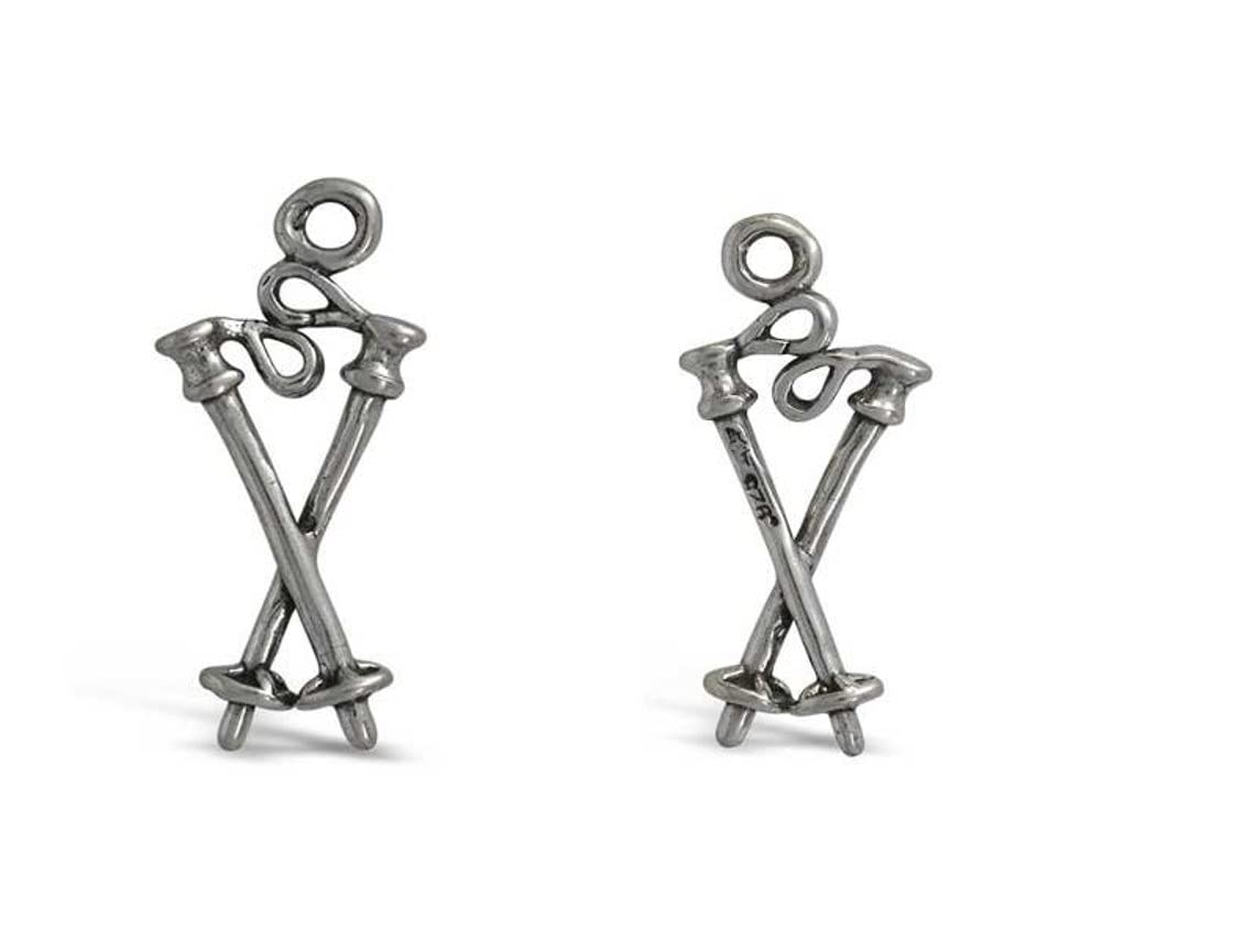 Sterling Silver Ski Poles Charm Pendant - Winter Snow Jewelry for Ski Enthusiasts - Perfect for Jewelry Making, Ski Gifts & Winter Fashion Accessories | Ideal for Ski Trips, Snow Vacations & Holiday Outfits