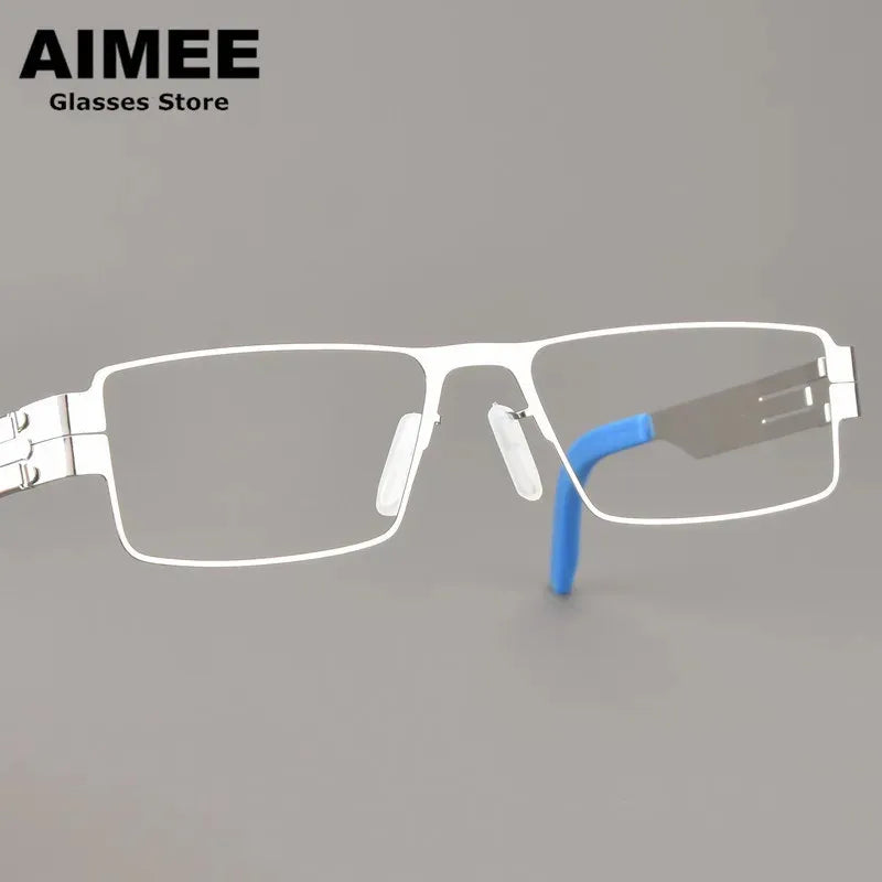 Aimee Unisex Full Rim Square Screwless Steel Eyeglasses Frame 1132 - Lightweight Durable Glasses for Men & Women - Perfect for Reading, Work, and Everyday Use