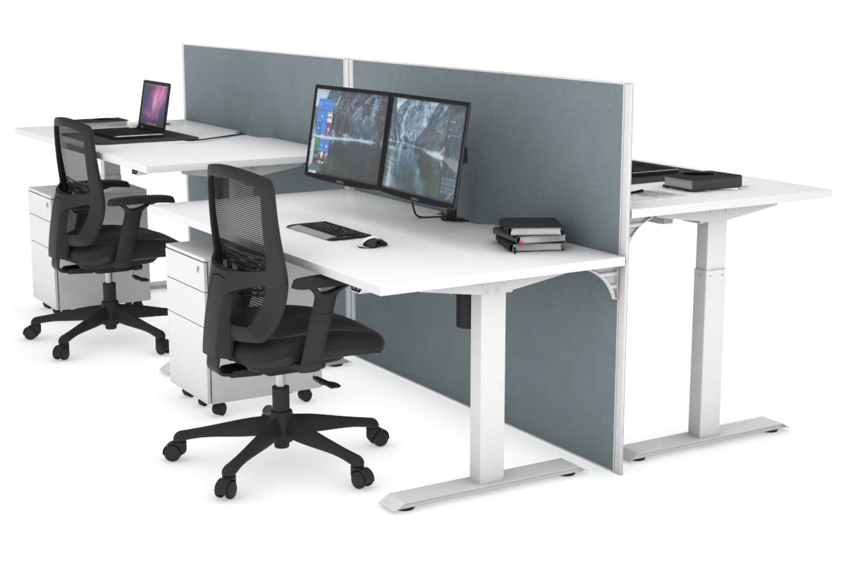 Just Right Height Adjustable 4-Person Workbench | 1400L x 800W Office Desk with Cable Management | Perfect for Team Collaboration & Computer Workstations