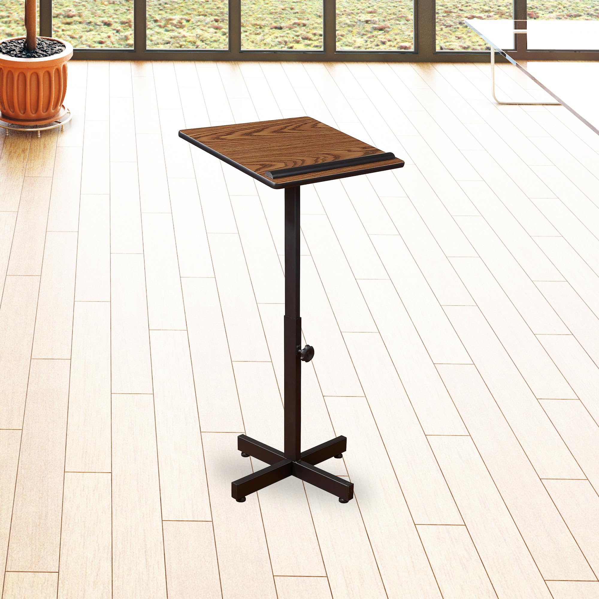 Oklahoma Sound Portable Adjustable Height Lectern Stand - 16x20 Inch Reading Surface with Book & Paper Stop - Medium Oak Finish for Church, Classroom & Public Speaking Events