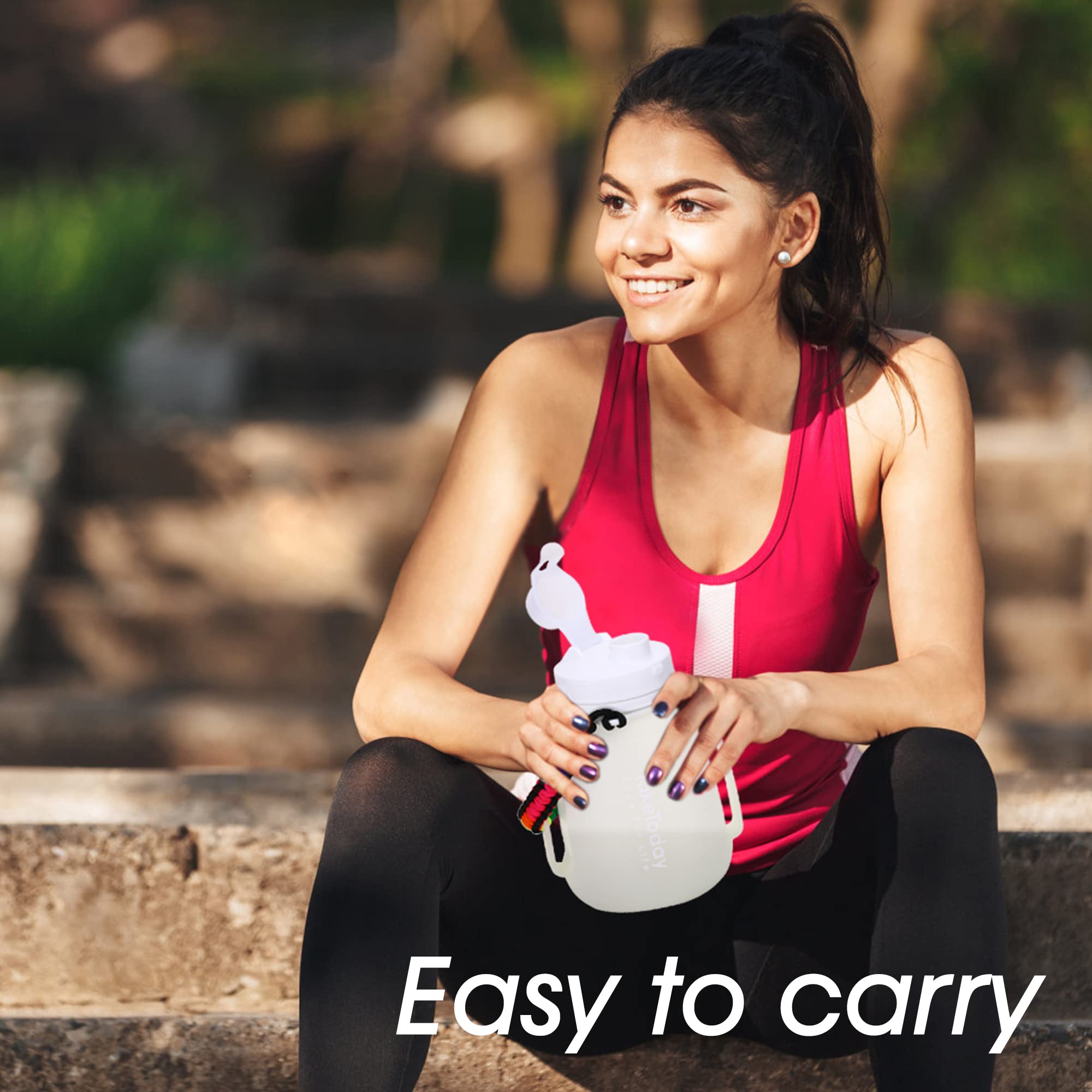 1.2L (40oz) Motivational Collapsible Water Bottle with Straw & Paracord Handle - Reusable Silicone Sports Jug with Time Marker, Leakproof Design for Yoga, Hiking, Gym & Outdoor Activities