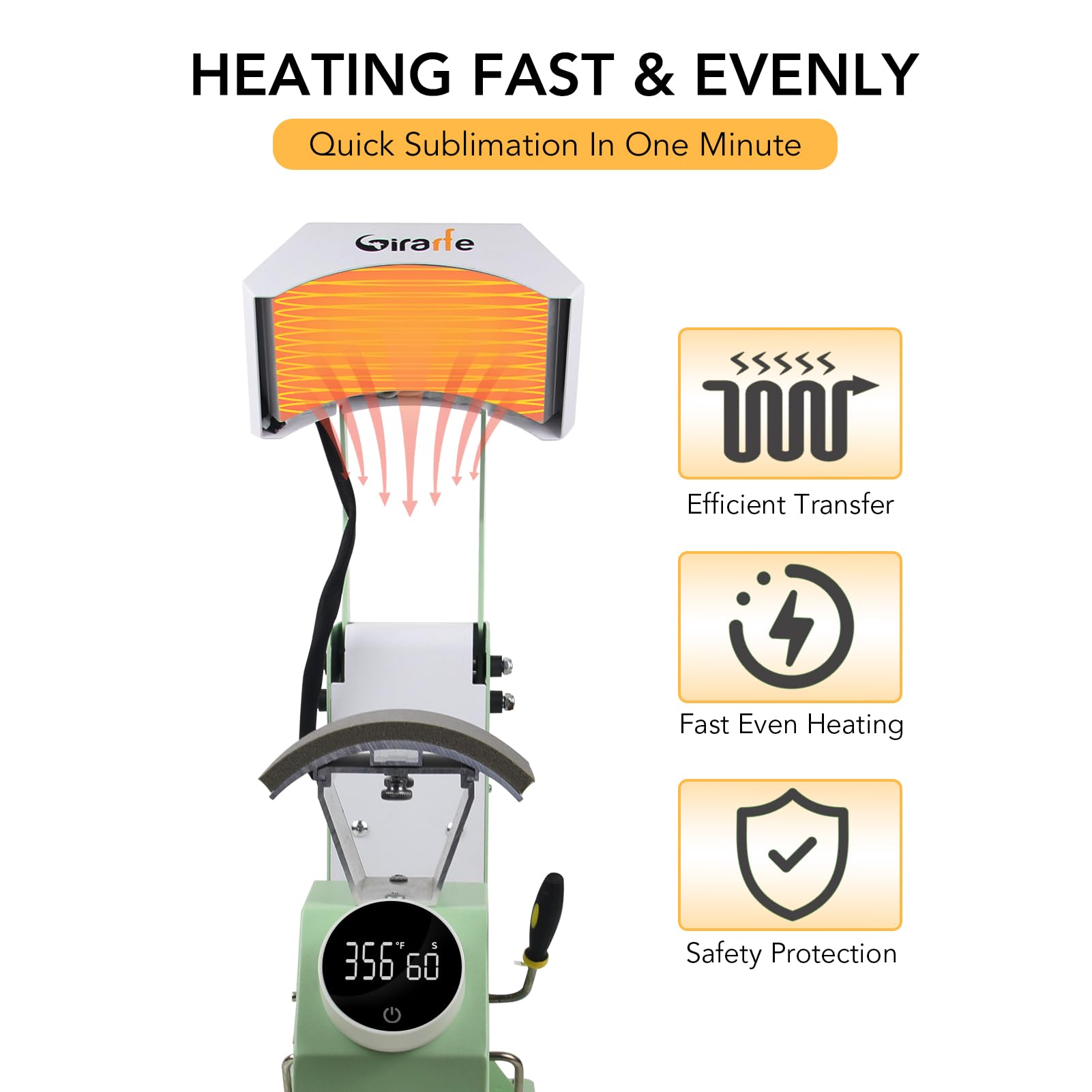 Giraffe Auto Hat Heat Press Machine for Caps, T-Shirts & Bags - Digital Knob-Style Control Panel, Auto Open/Release - Perfect for DIY Sublimation, Custom Apparel & Small Business Use (Green)