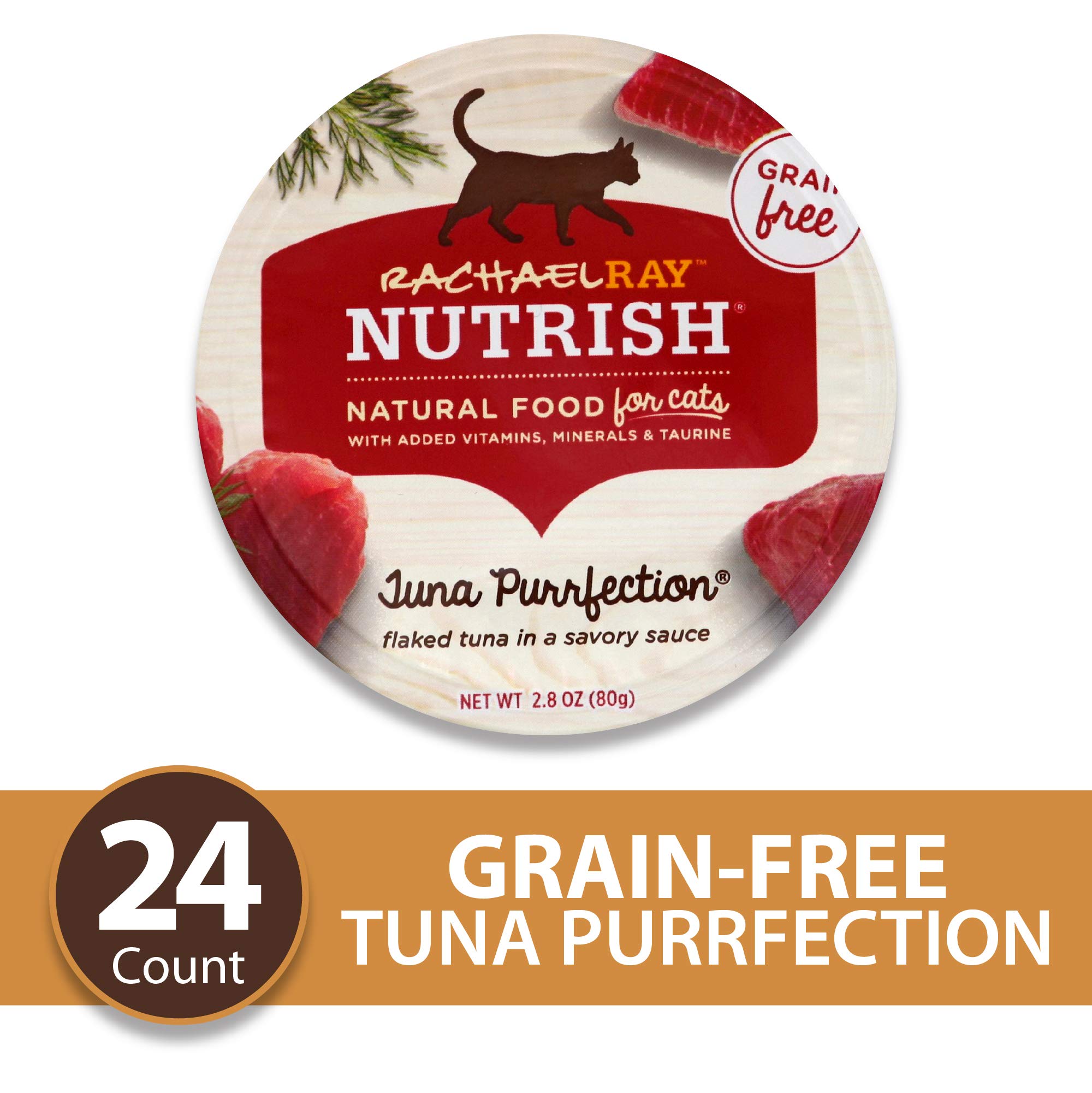 Rachael Ray Nutrish Grain Free Natural Wet Cat Food - Tuna Purrfection with Flaked Tuna in Savory Sauce, 2.8oz Cup (Pack of 24) | Premium Wet Cat Food for Adult Cats, Kitten Food & Senior Cats | Perfect for Mealtime, Weight Management & Picky Eaters
