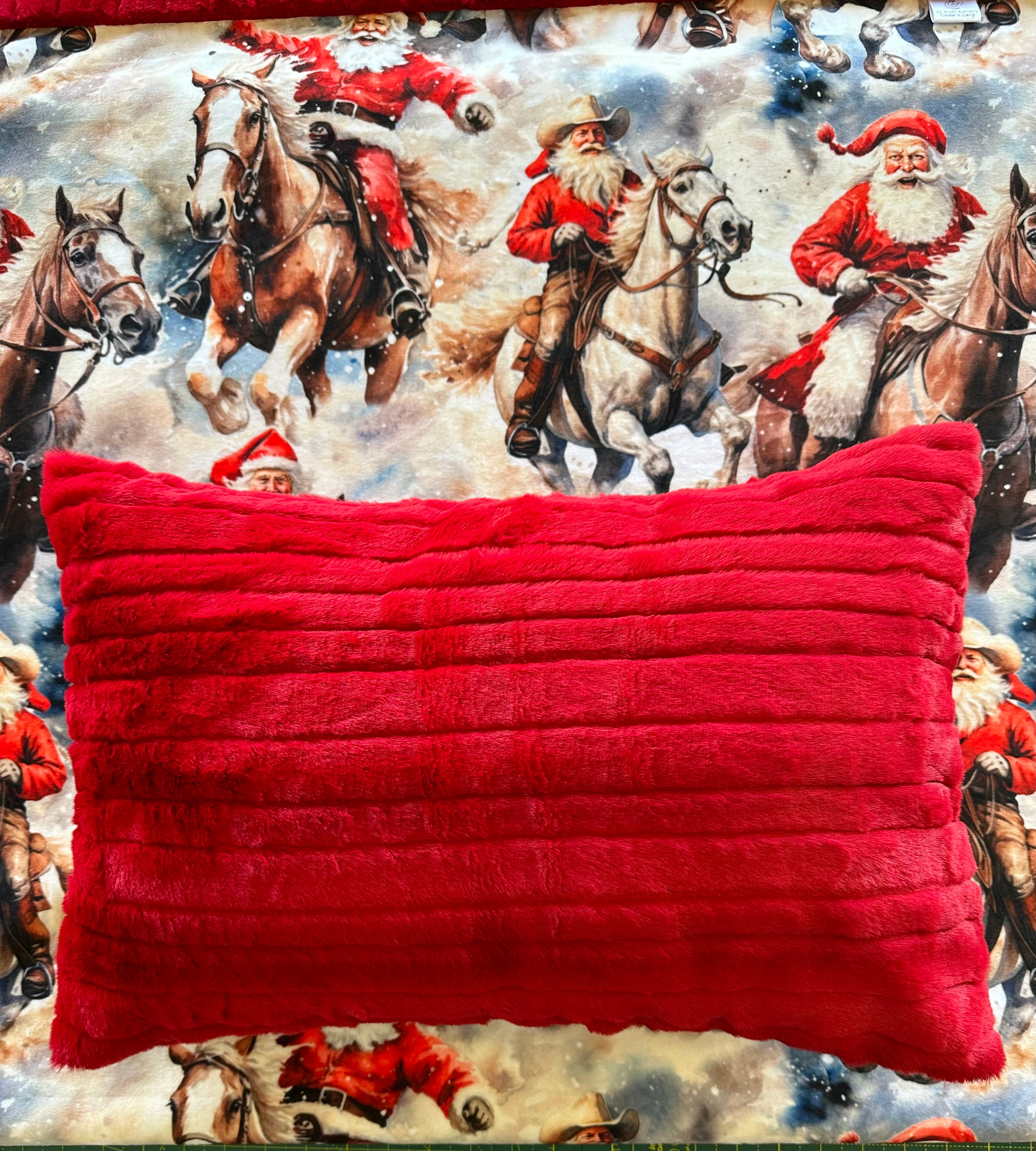 Red Luxe Cowboy Santa Minky Blanket 39x59 - Soft Throw for Kids & Adults with Pillowcase - Perfect for Christmas Gifts, Cozy Bedding & Holiday Decor