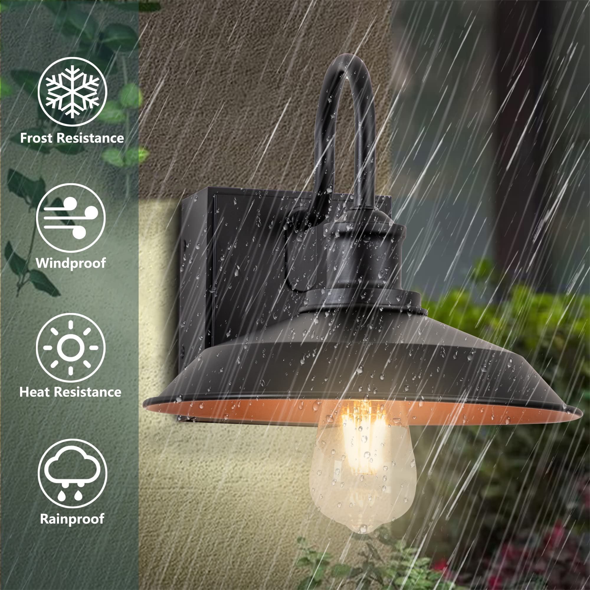 OUPAVOCS Black Waterproof Outdoor Wall Light Fixture with GFCI Outlet - Industrial Farmhouse Porch Light for Exterior, Barn, Garage, Patio - Durable Weatherproof Sconce for Home & Garden Lighting