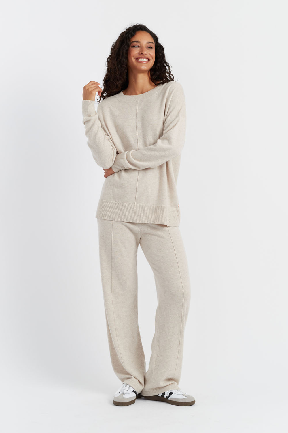 Light Oatmeal Wool Cashmere Slouchy Sweater for Women | Soft Oversized Pullover | Cozy Winter Knitwear for Casual Outfits & Lounge Wear