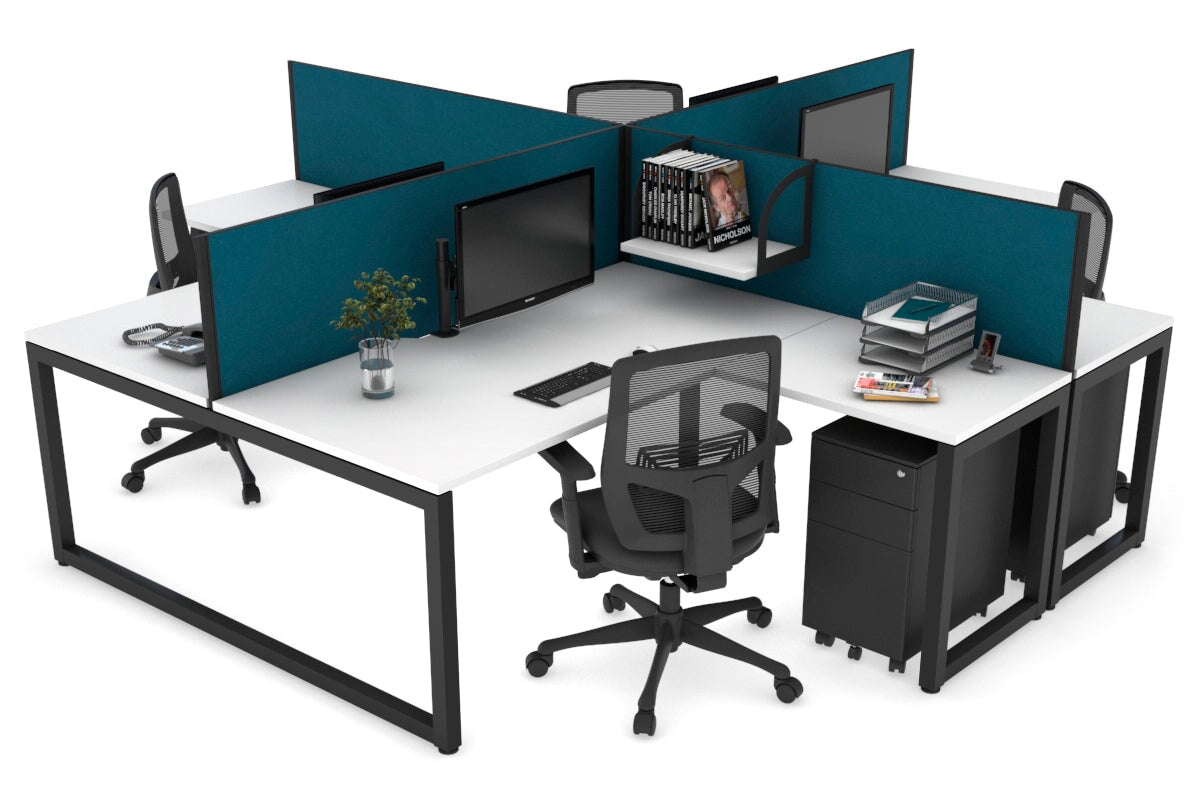 Quadro Loop Legs 4-Person Corner Workstation Desk - 1600L x 1800W with Cable Management Scallop | Office Furniture for Collaborative Workspaces & Team Meetings