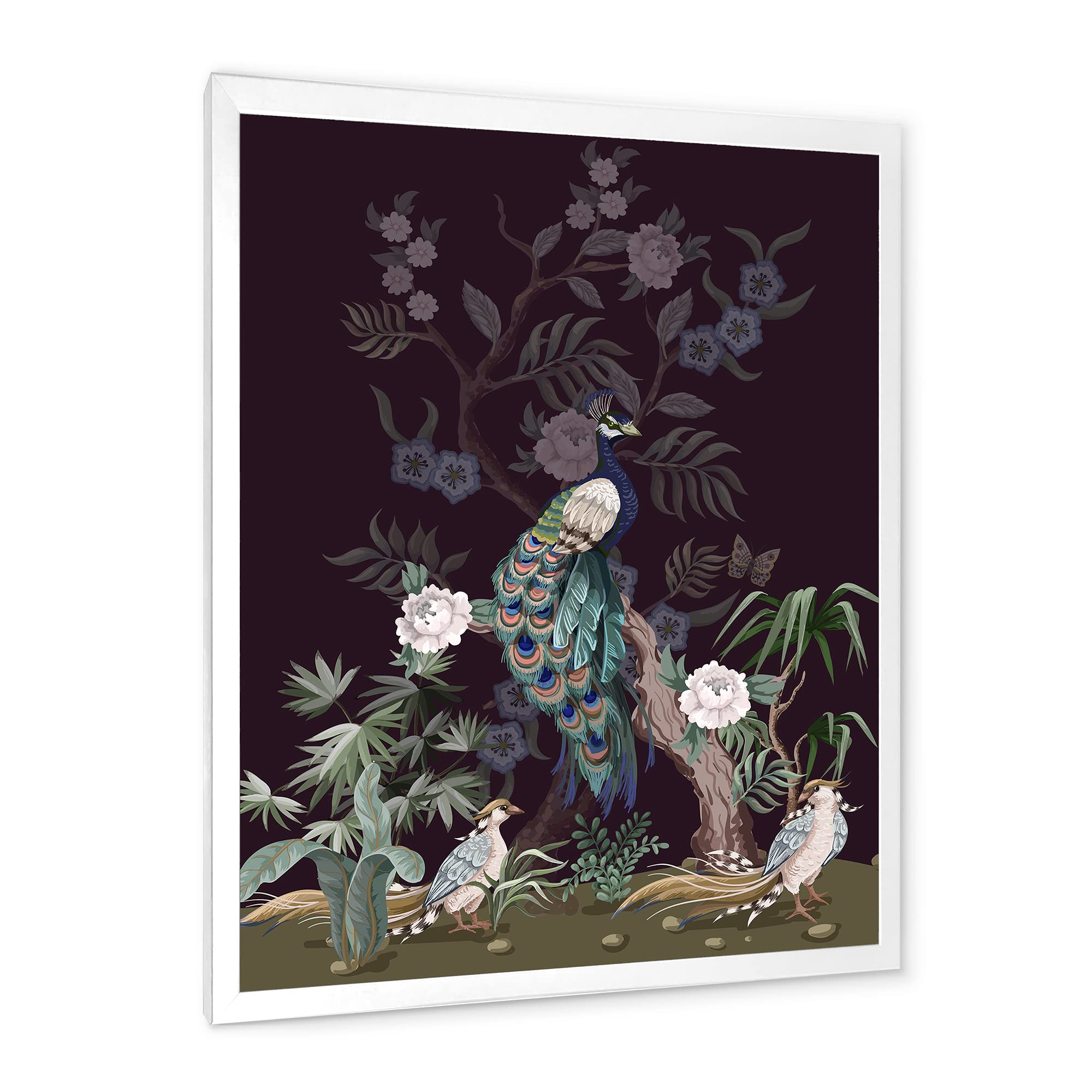 DesignQ Chinoiserie Wall Art with Birds & Peonies - Traditional Framed Canvas Painting for Living Room, Bedroom & Office Decor