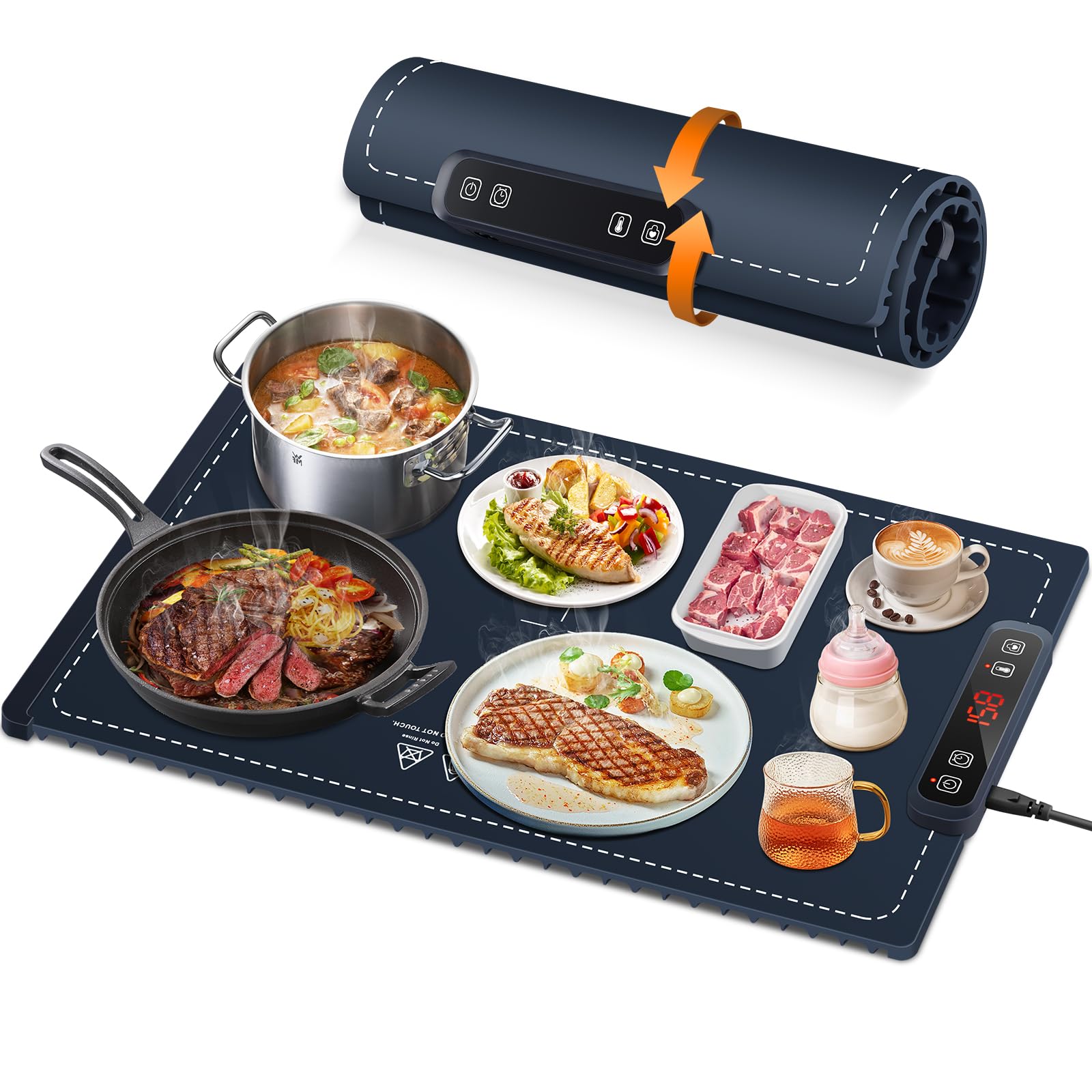 6-Temperature Adjustable Silicone Electric Food Warming Mat with Timer & Safety Lock - Full Surface Heating Buffet Warmer with Auto Shut-Off for Parties, Catering & Home Entertaining