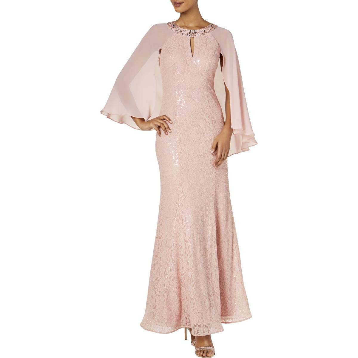 SLNY Women's Elegant Lace Embellished Formal Evening Gown - Pink Size 10 | Perfect for Prom, Wedding Guest, Cocktail Party & Special Occasions