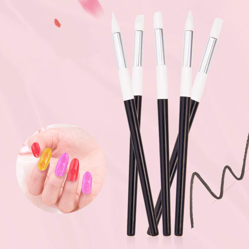 5pcs Nail Art Brush Set - Silicone Polymer Clay Tools & Nail Polish Carving Pens for Professional Manicure - Perfect for Nail Painting, Acrylic Nail Design, and DIY Nail Art at Home or Salon