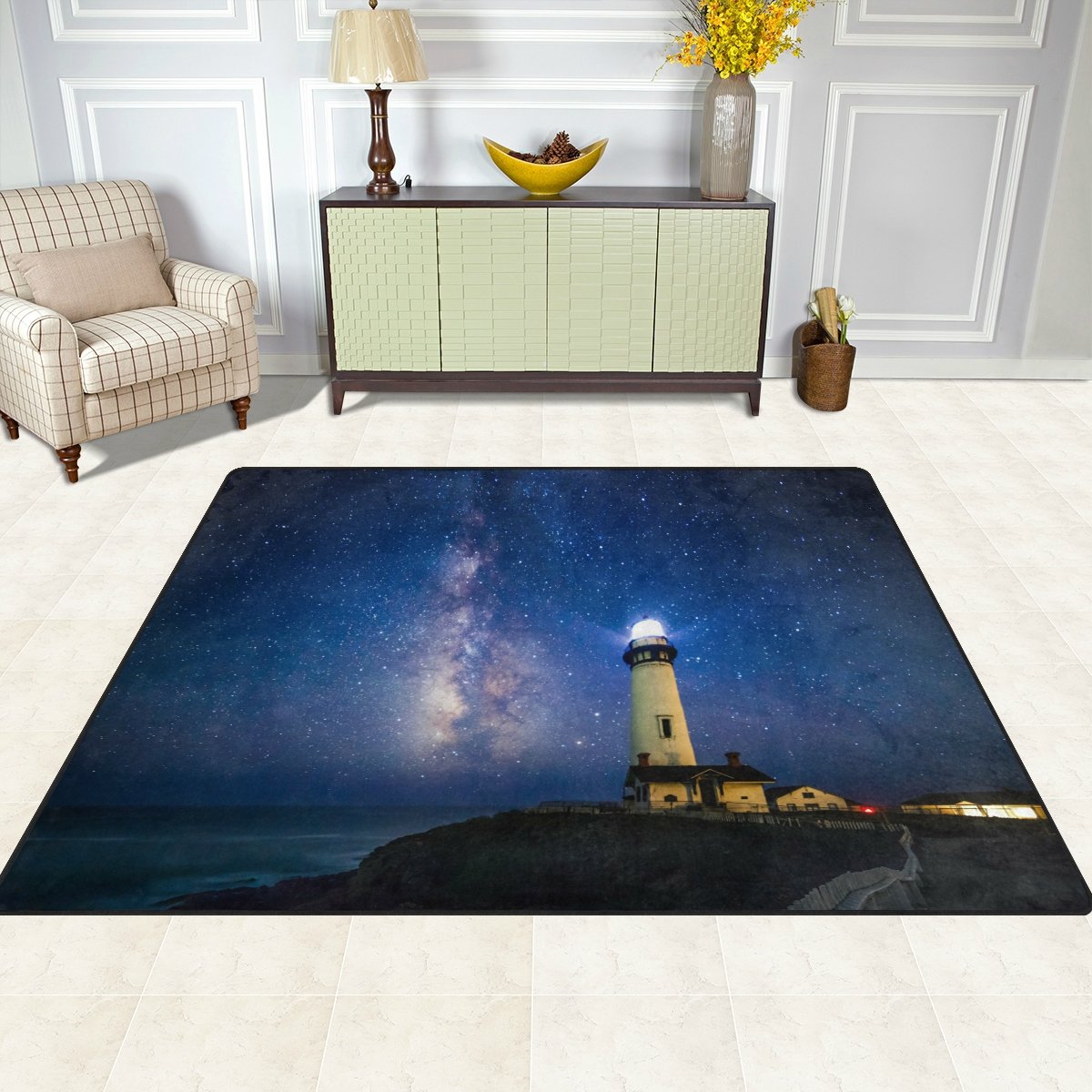 ALAZA Starry Night Milky Way Lighthouse Area Rug - 5'3
