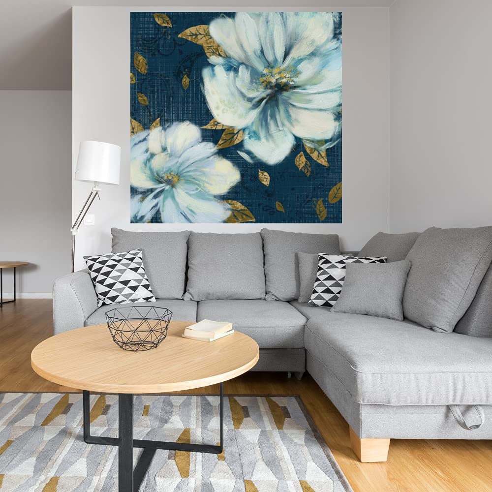 Heather Hayes Navy & Gold Garden Fine Art Canvas Wall Decor - 22x22 Inch Ready to Hang Painting for Living Room, Bedroom, Office - Elegant Home & Office Decor