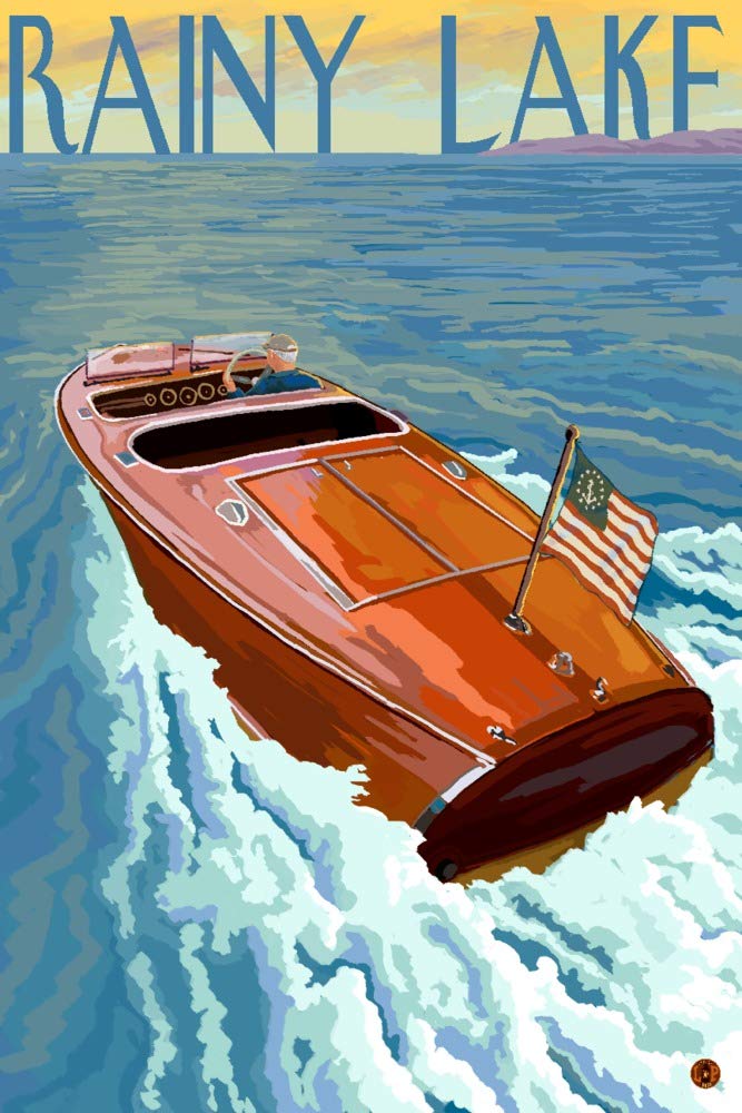 Rainy Lake Ontario Canada Wooden Boat Wall Art Poster - 12x18 Inches Vintage Lake Decor for Living Room, Bedroom & Office