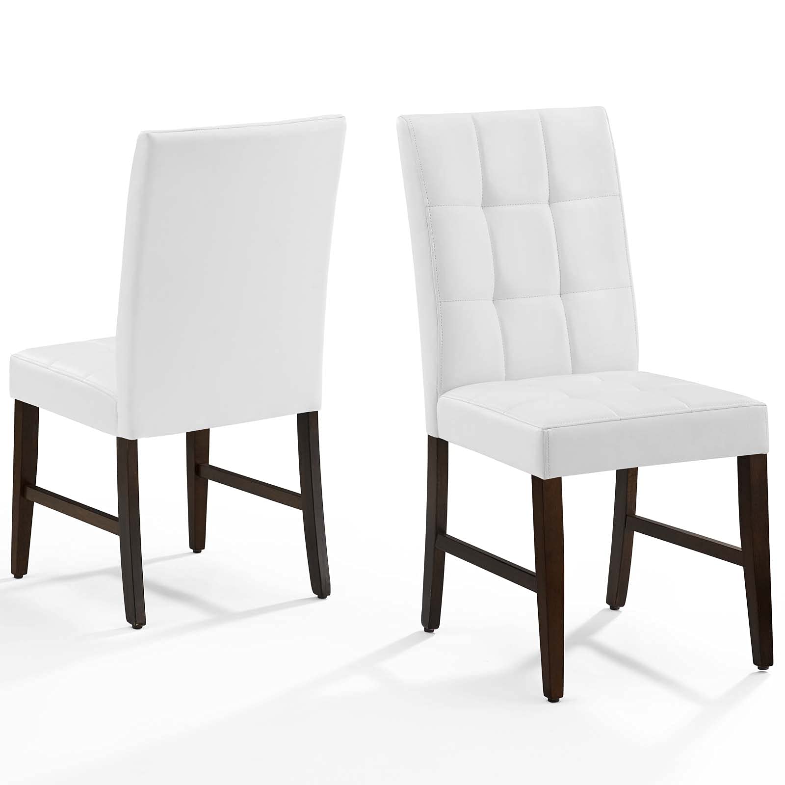 Tufted Side Dining Chairs Set of 2 - Faux Leather Upholstery with Wooden Legs - Modern White Cafe Bistro Chairs for Restaurant, Kitchen, Dining Room & Home Decor