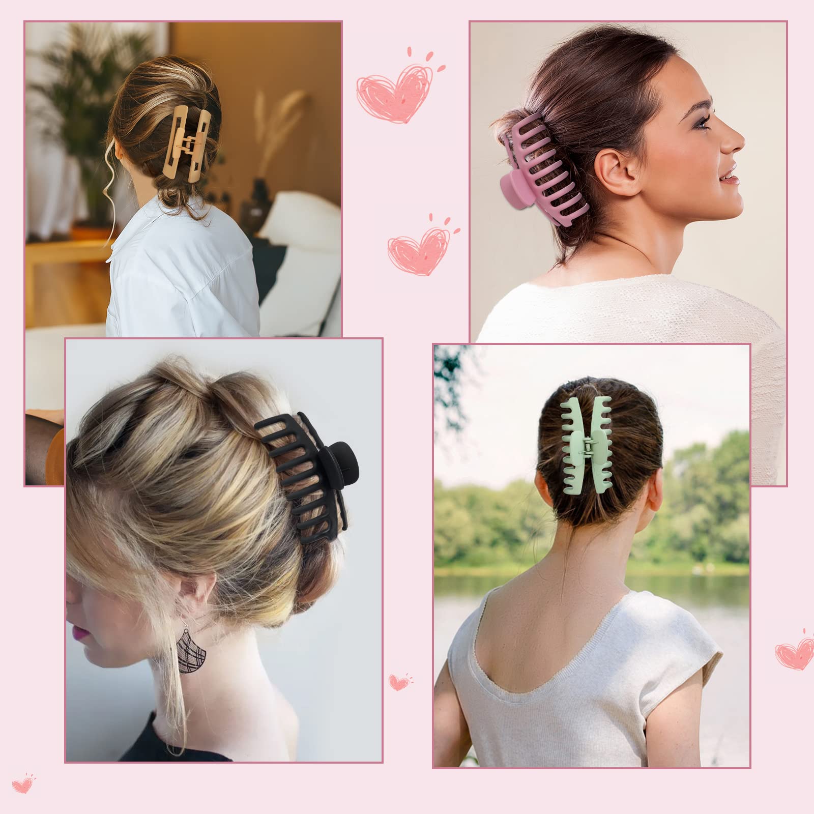 Laxizar 8 Pack Large Hair Claw Clips for Women - 4.3 Inch Rectangular Hair Clips for Styling & Updos