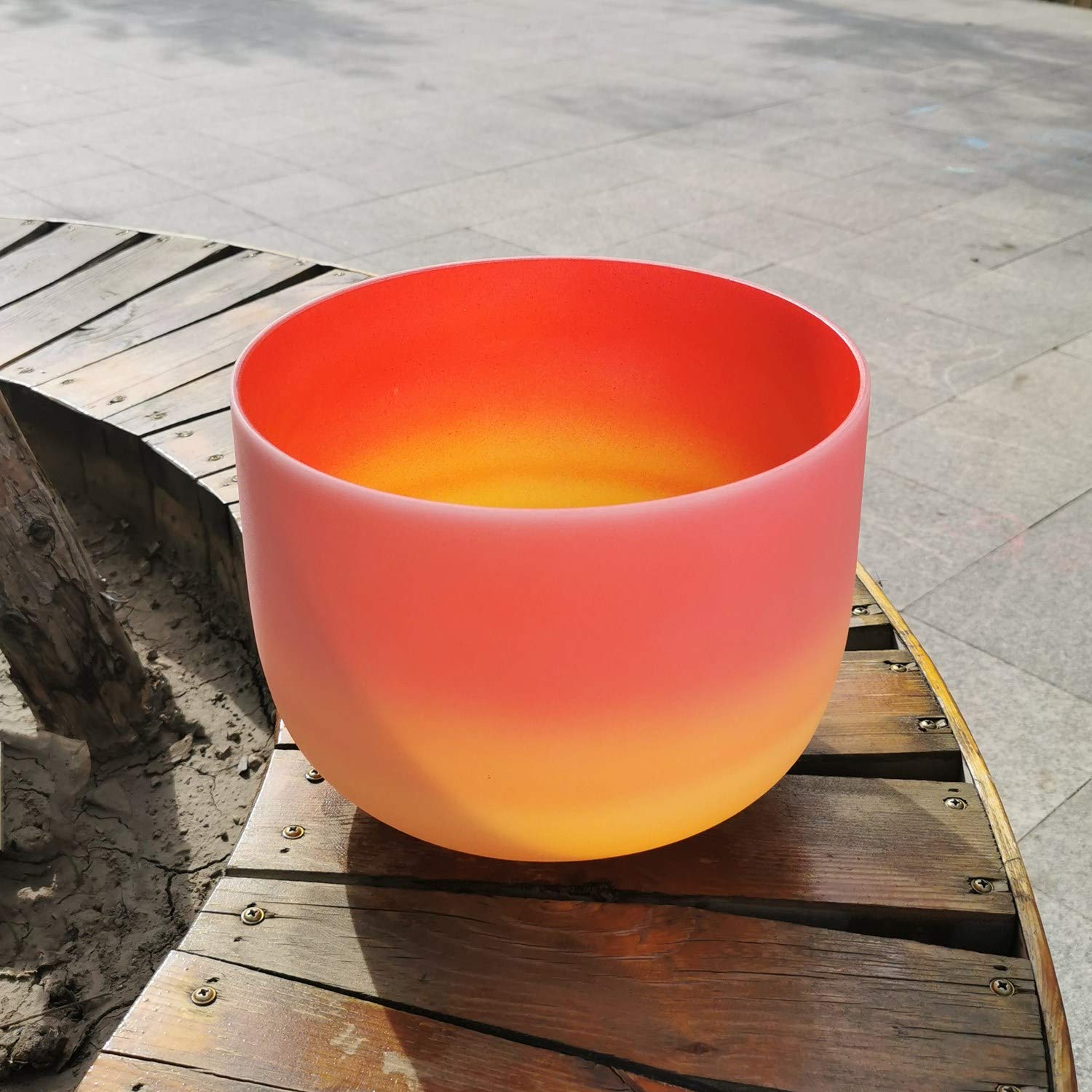 KVKA 10 Inch Rainbow C Note Root Chakra Singing Bowl - Red & Yellow Frosted Quartz Crystal with Carrying Case for Meditation, Yoga, Sound Healing & Chakra Balancing